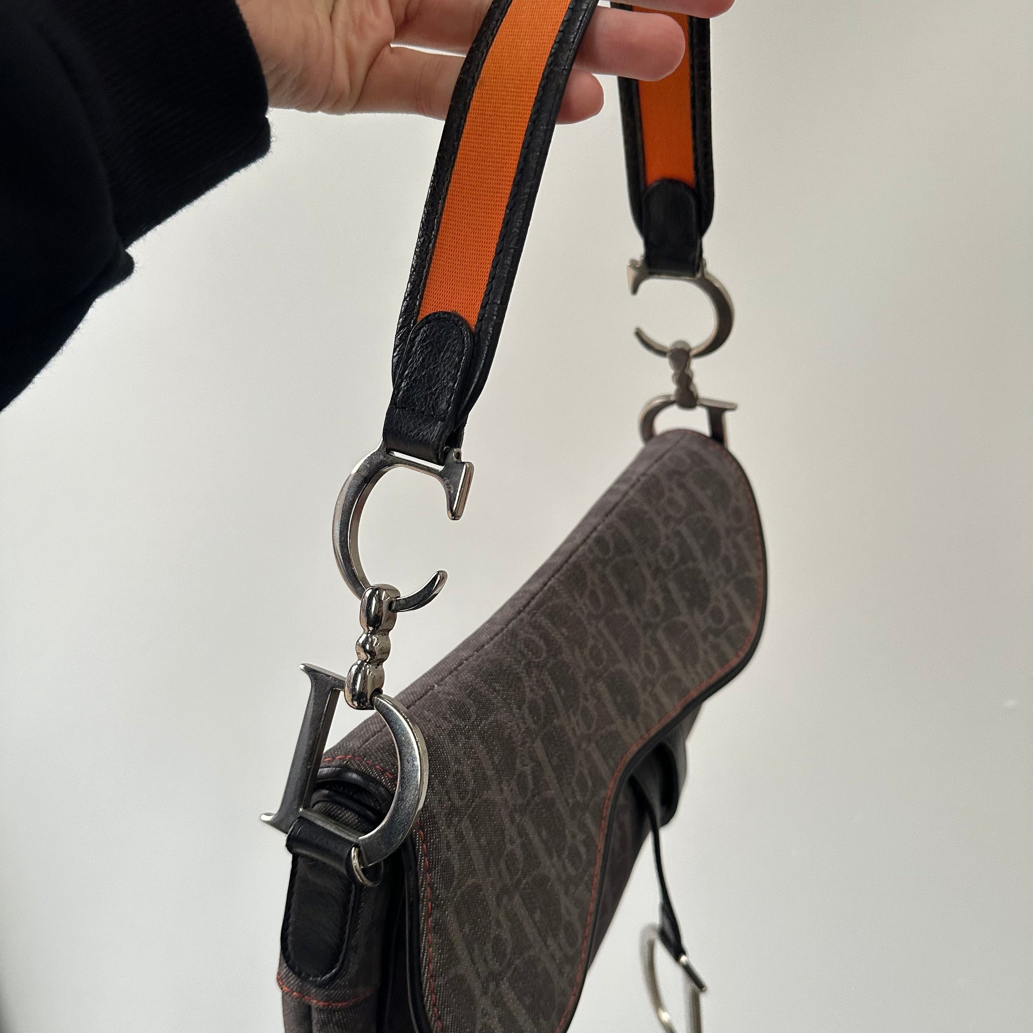 Dior Trotter Saddle Shoulder Bag Black Denim Silver Hardware (2005)