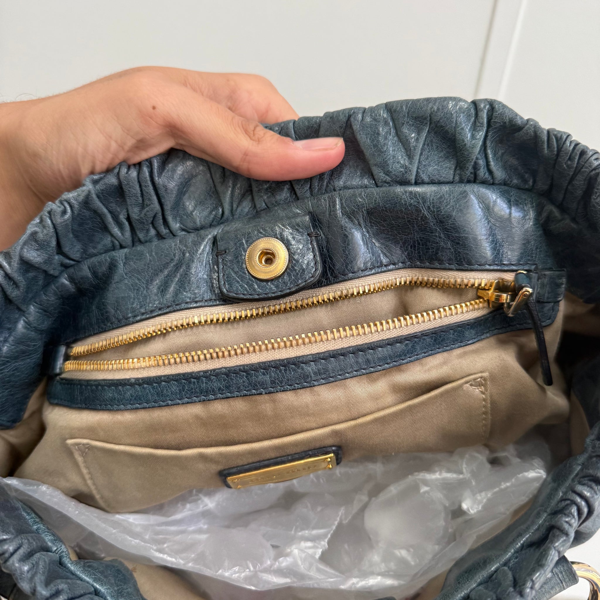 Miu Miu Vitello Lux Handbag Deep Blue