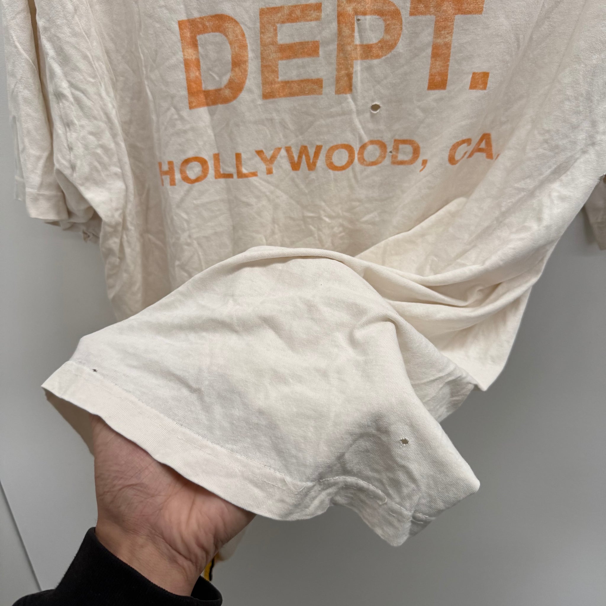 Gallery Dept. Black and Orange Logo Cream T Shirt (Size L)
