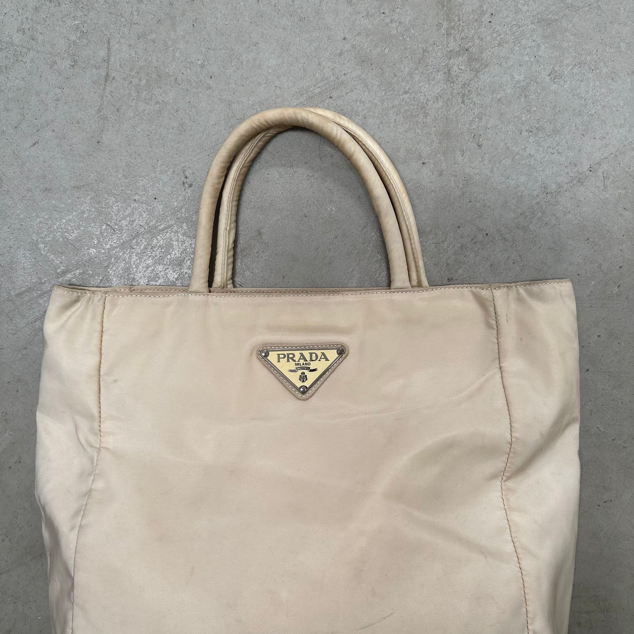 Prada  Centre Logo Tote Bag Nylon Beige