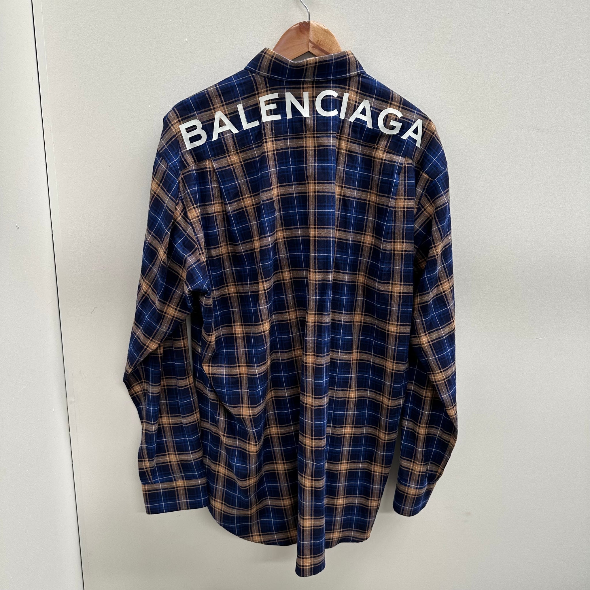 Balenciaga Back Logo Flannel Print Shirt (fits L-XL)