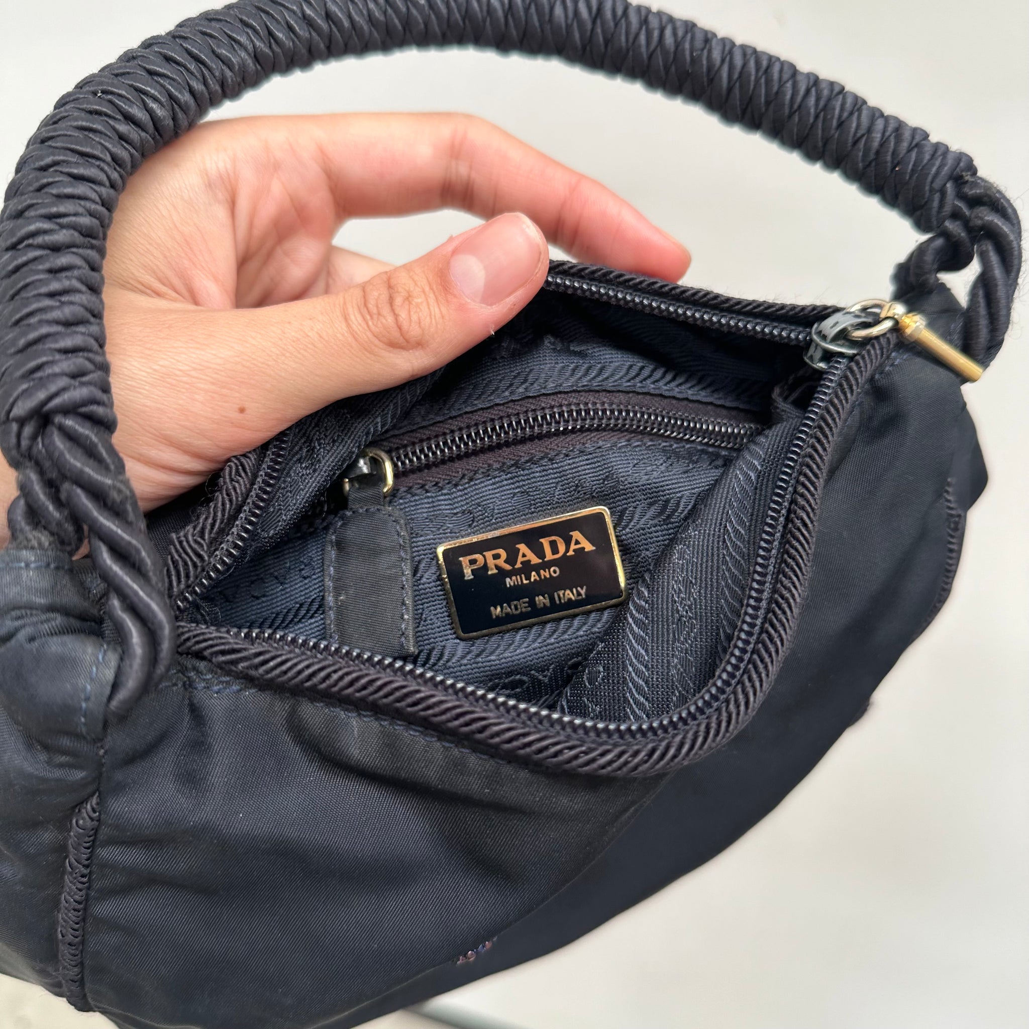 Prada Tessuto Beaded Logo Shoulder Bag Black