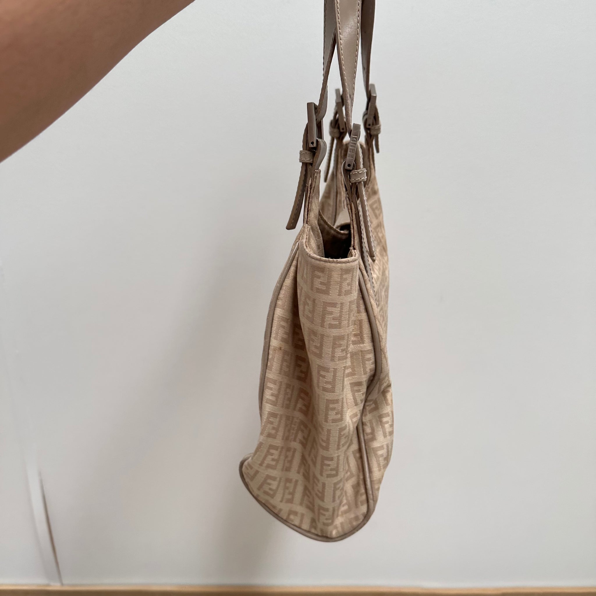 Fendi Zucchino Canvas Mamma Baguette Shoulder Bag Beige