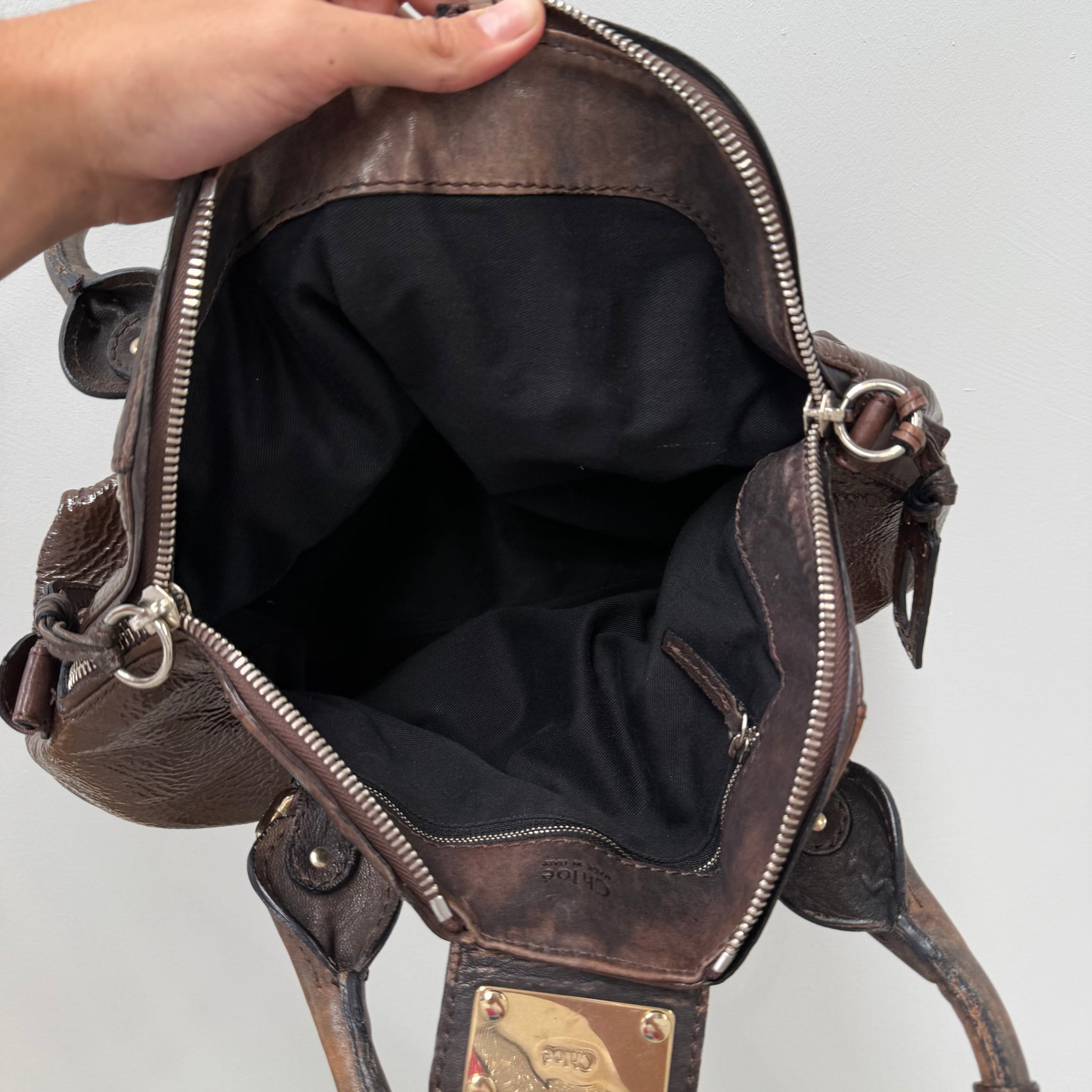 Chloe Ardoise Patent Leather Large Dome Paddington Bag
