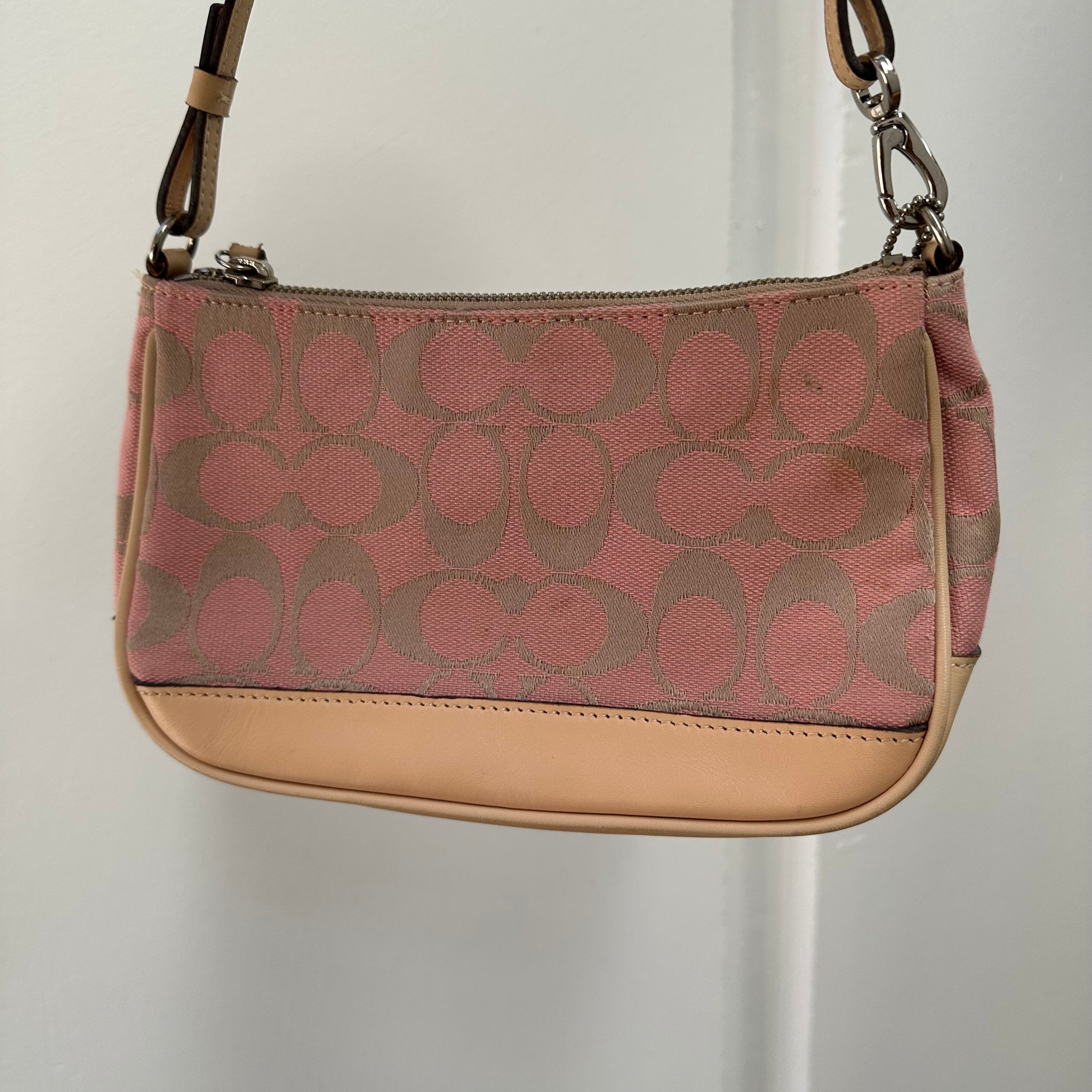 Coach Logo Print Pink Pochette Bag