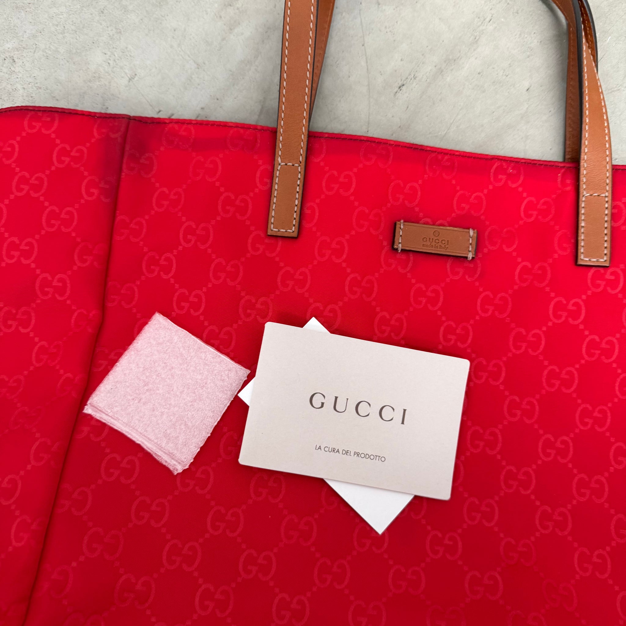 Gucci GG Print Nylon Red Tote Bag