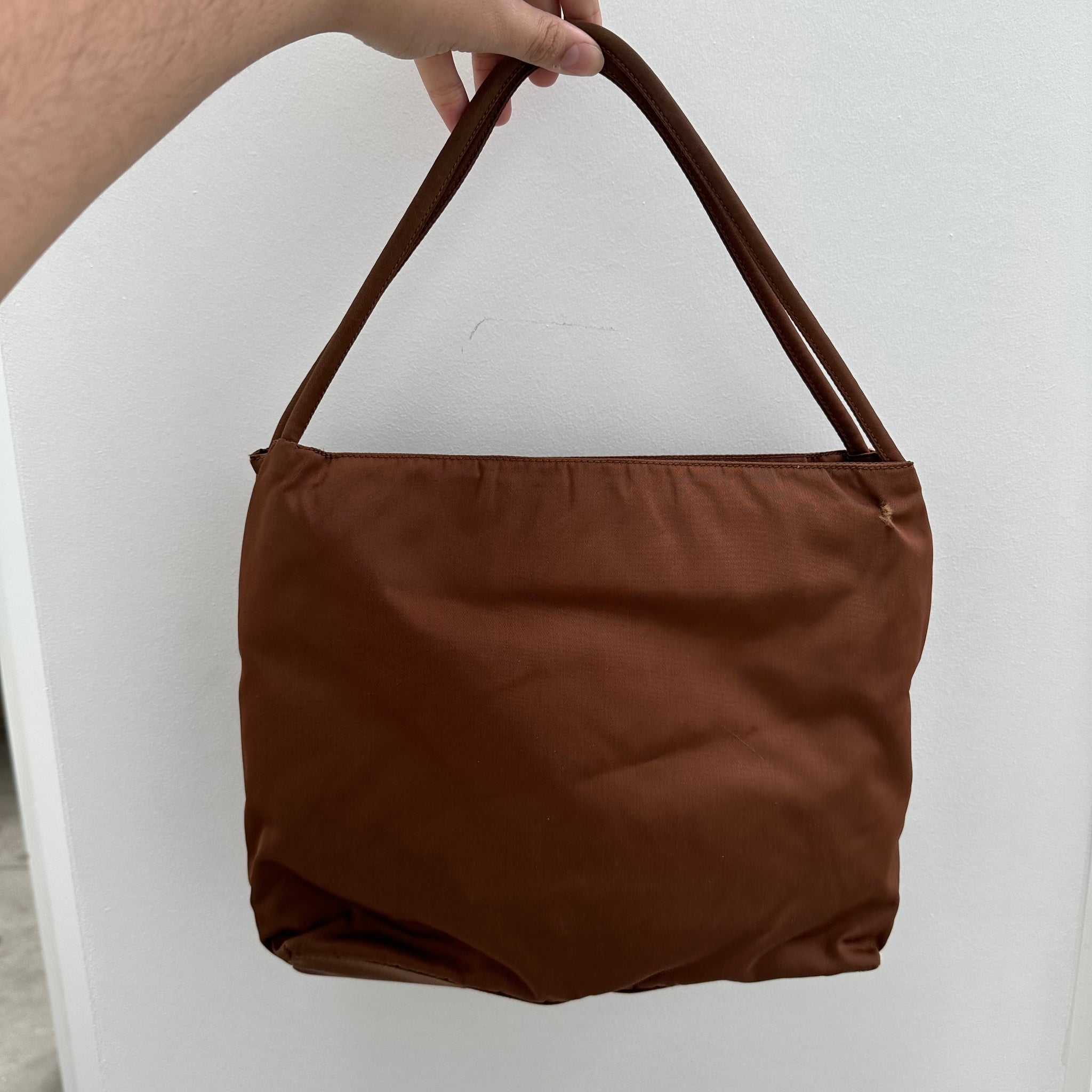 Prada Double Strap Brown Shoulder Bag Nylon