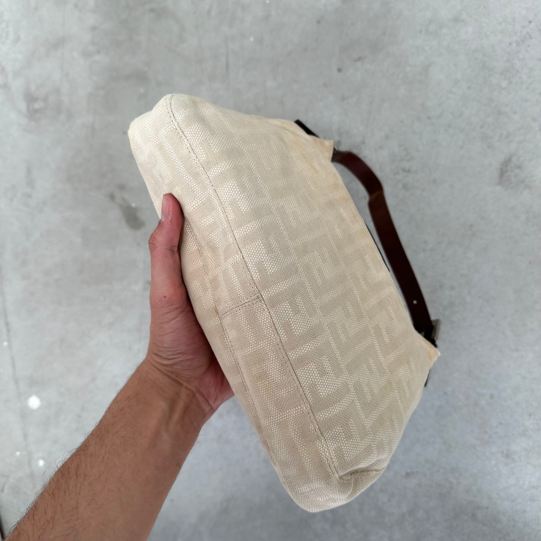 Fendi Zucca Canvas Mamma Baguette Shoulder Bag Cream