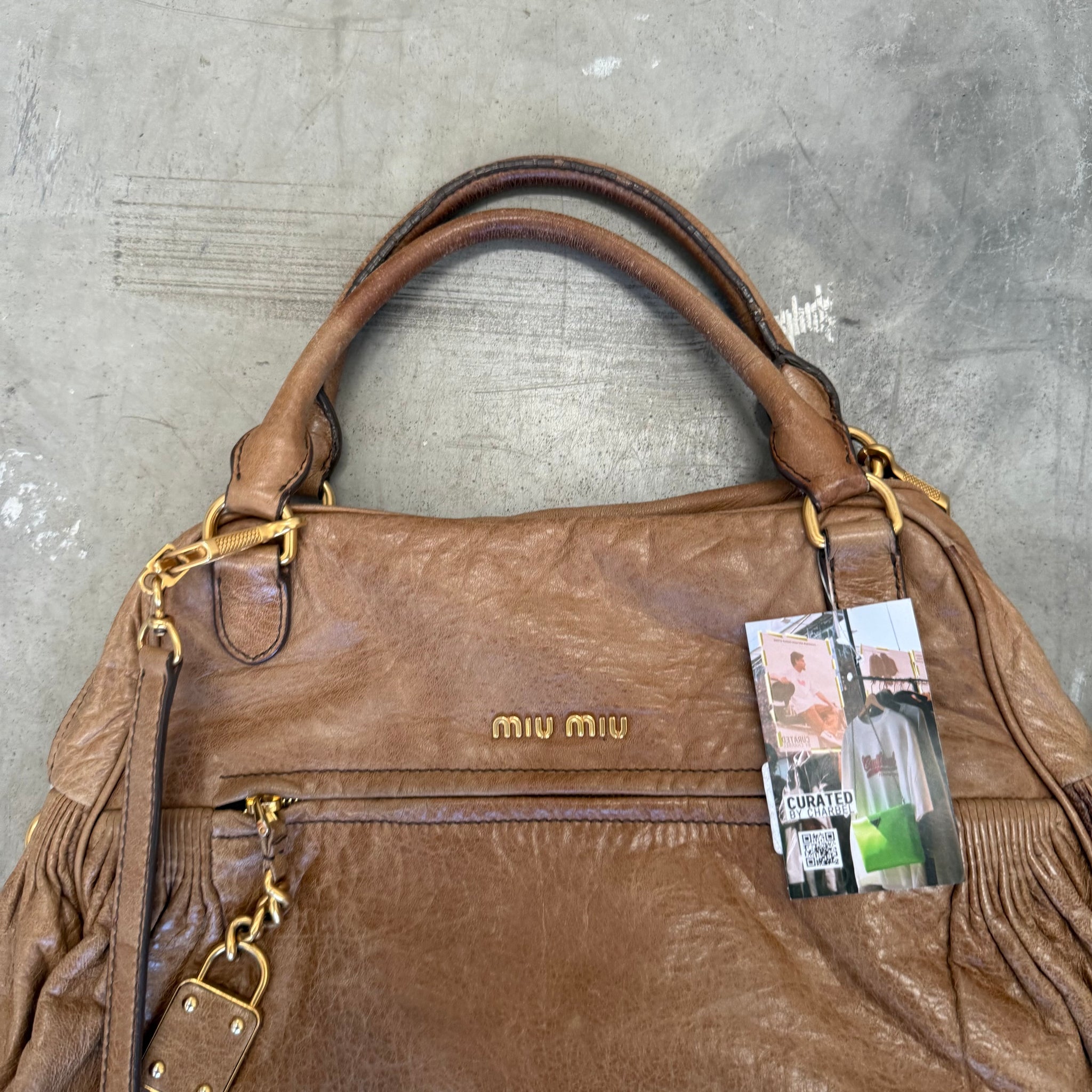 Miu Miu Large Gold Logo Bag with Long Strap