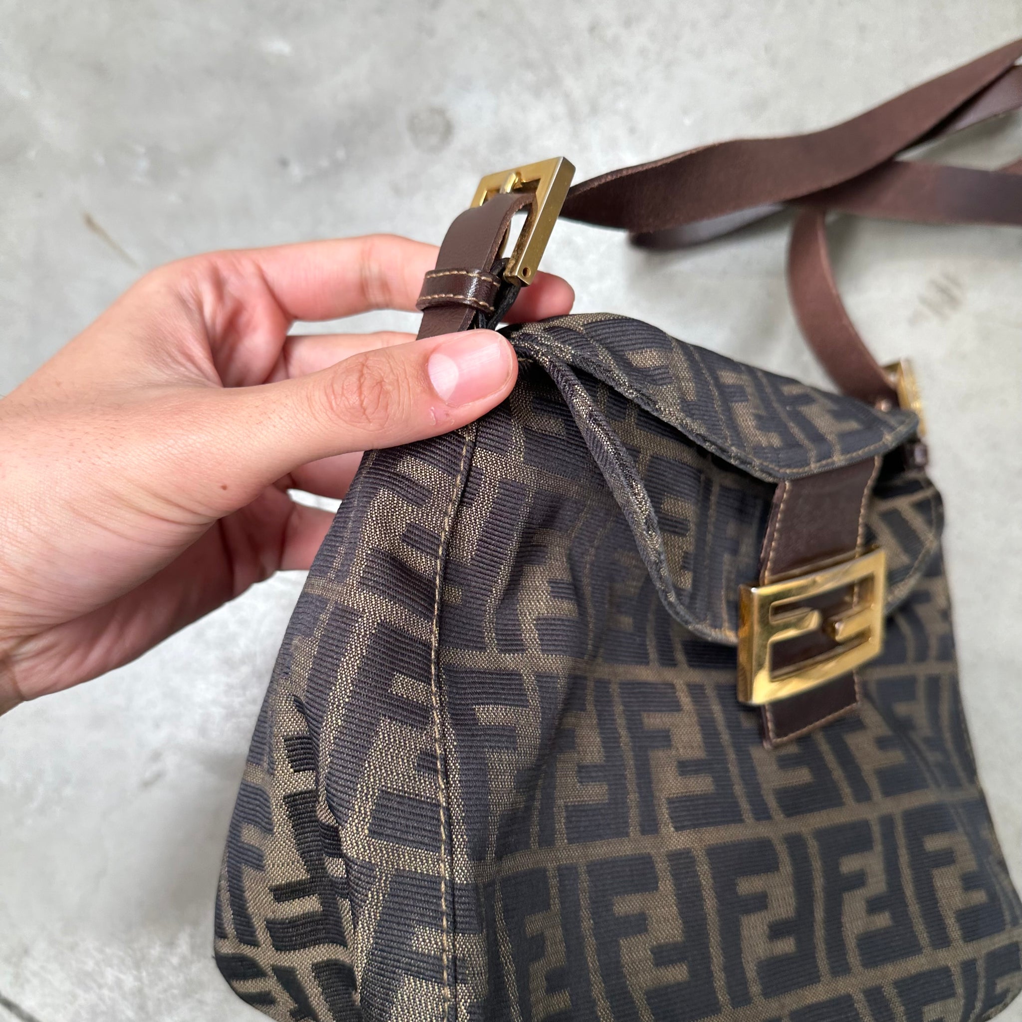 Fendi Zucca Baguette with Gold Hardware