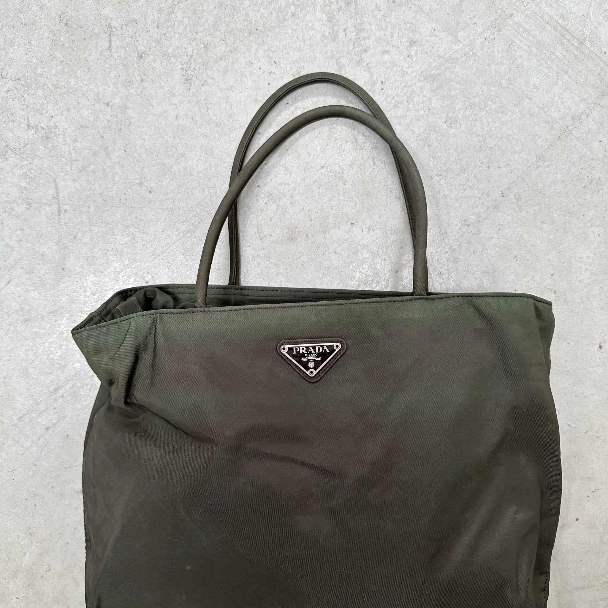 Prada Short Strap Green Tote Bag Nylon