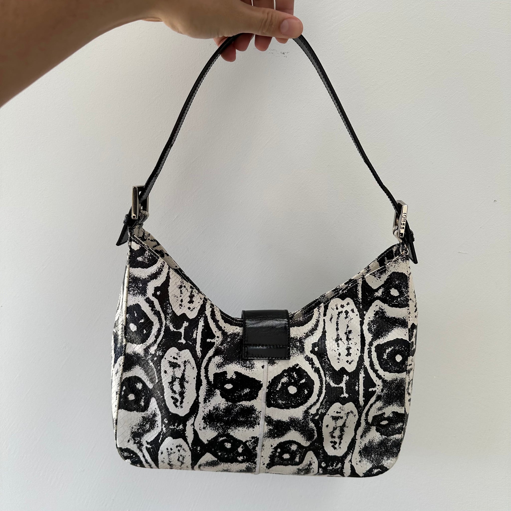 Fendi Python White Black Baguette Bag