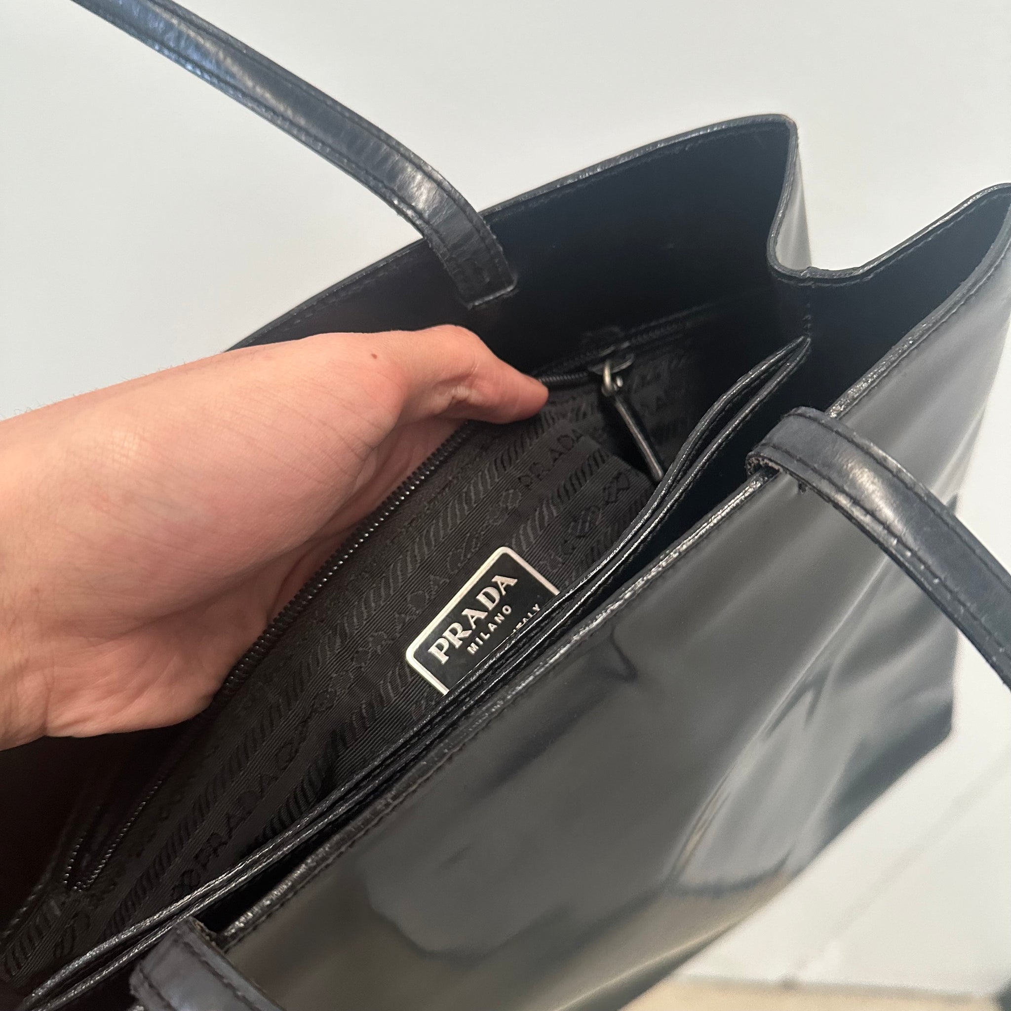Prada Black Leather Tote Bag