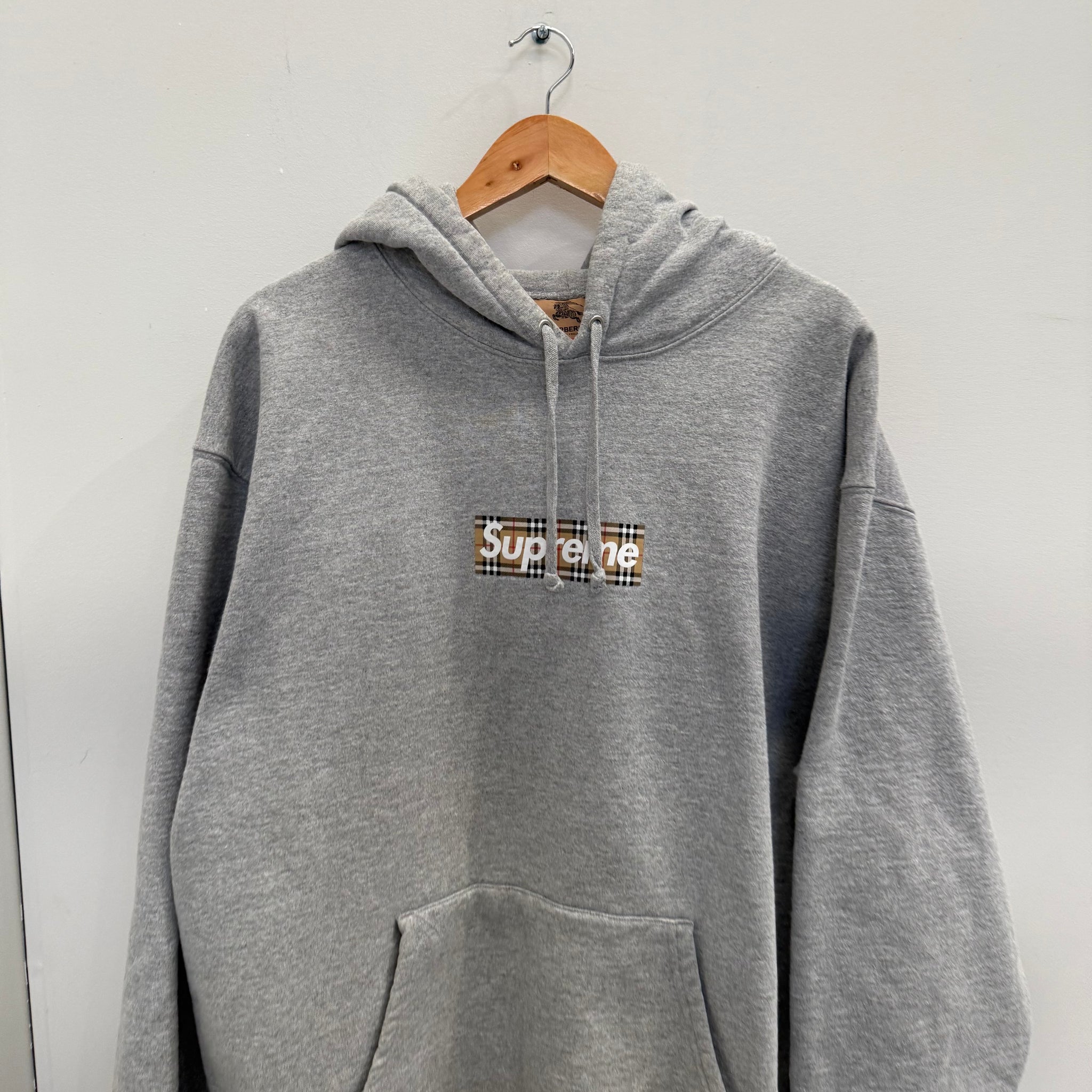 Supreme Burberry Box Logo Hoodie Grey (Size XXL)