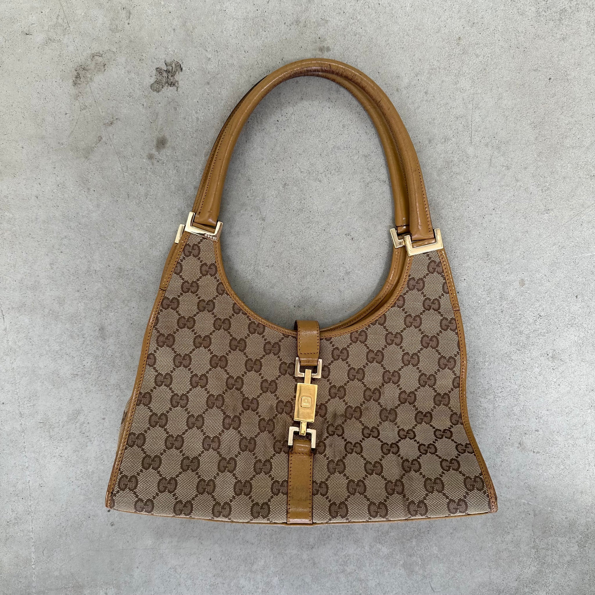 Gucci GG Print Jackie Shoulder Bag Beige