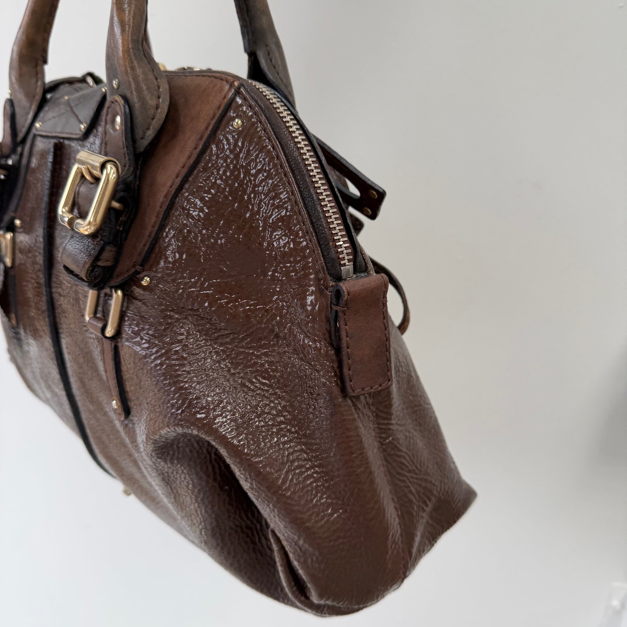 Chloe Ardoise Patent Leather Large Dome Paddington Bag