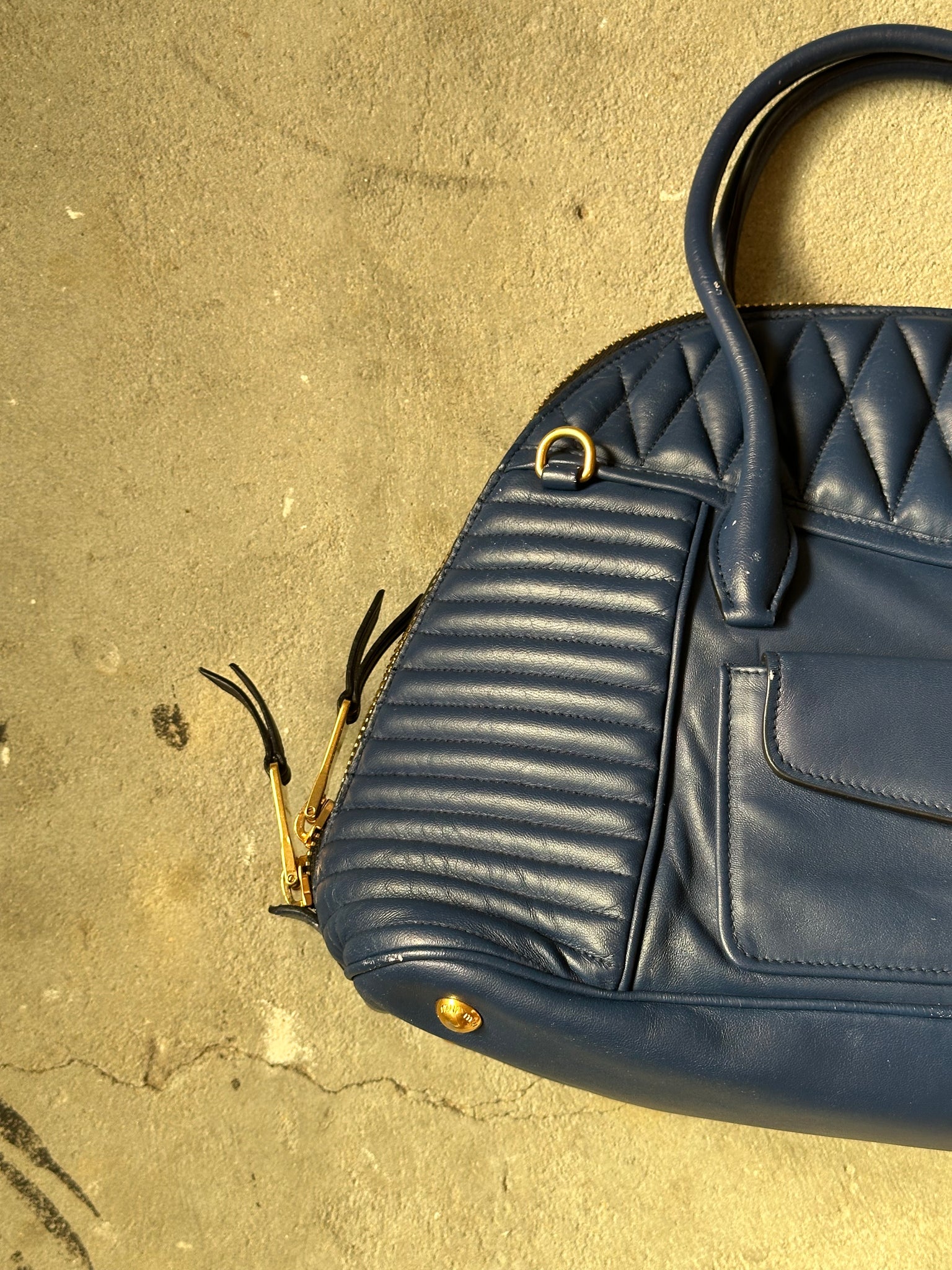 Miu Miu Biker Bugatti Dome Shoulder Bag Blue