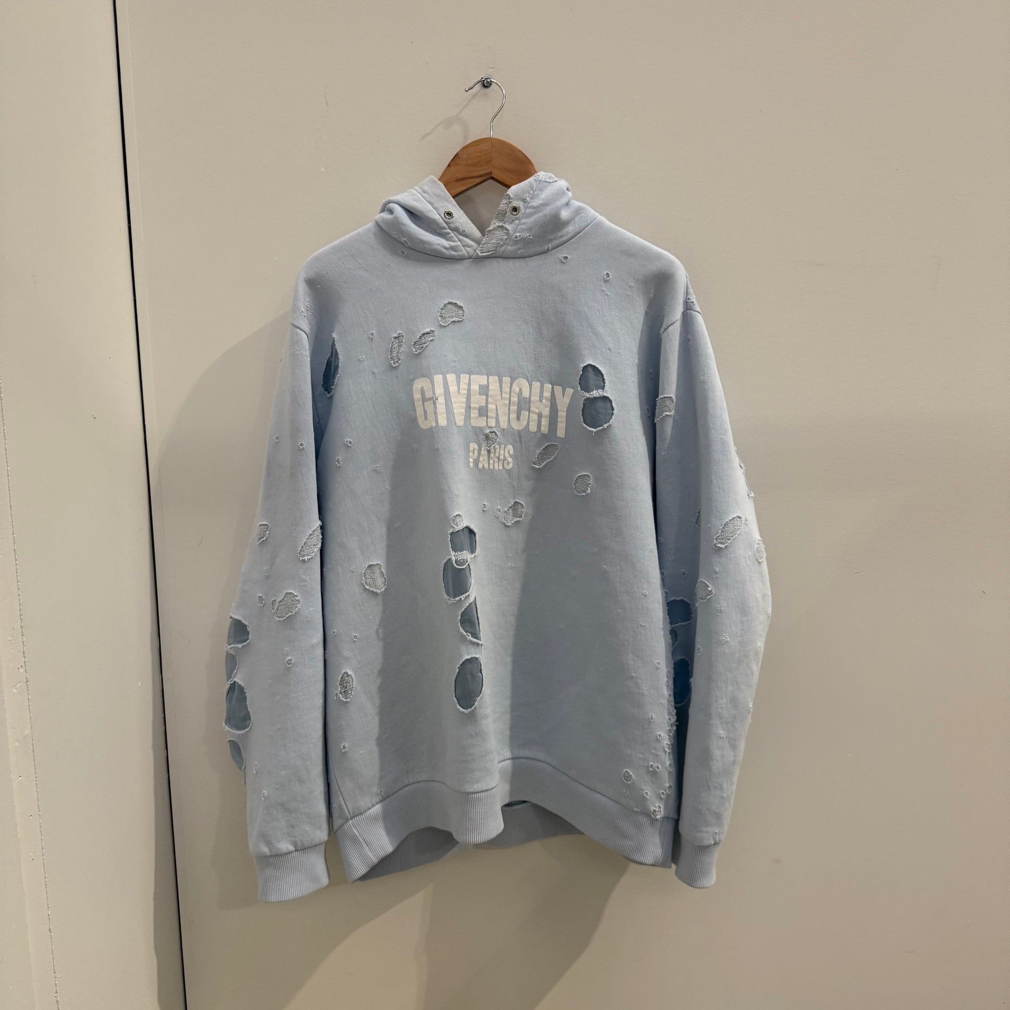 Givenchy Blue Distressed Front Logo Blue Hoodie (fits L-XL)