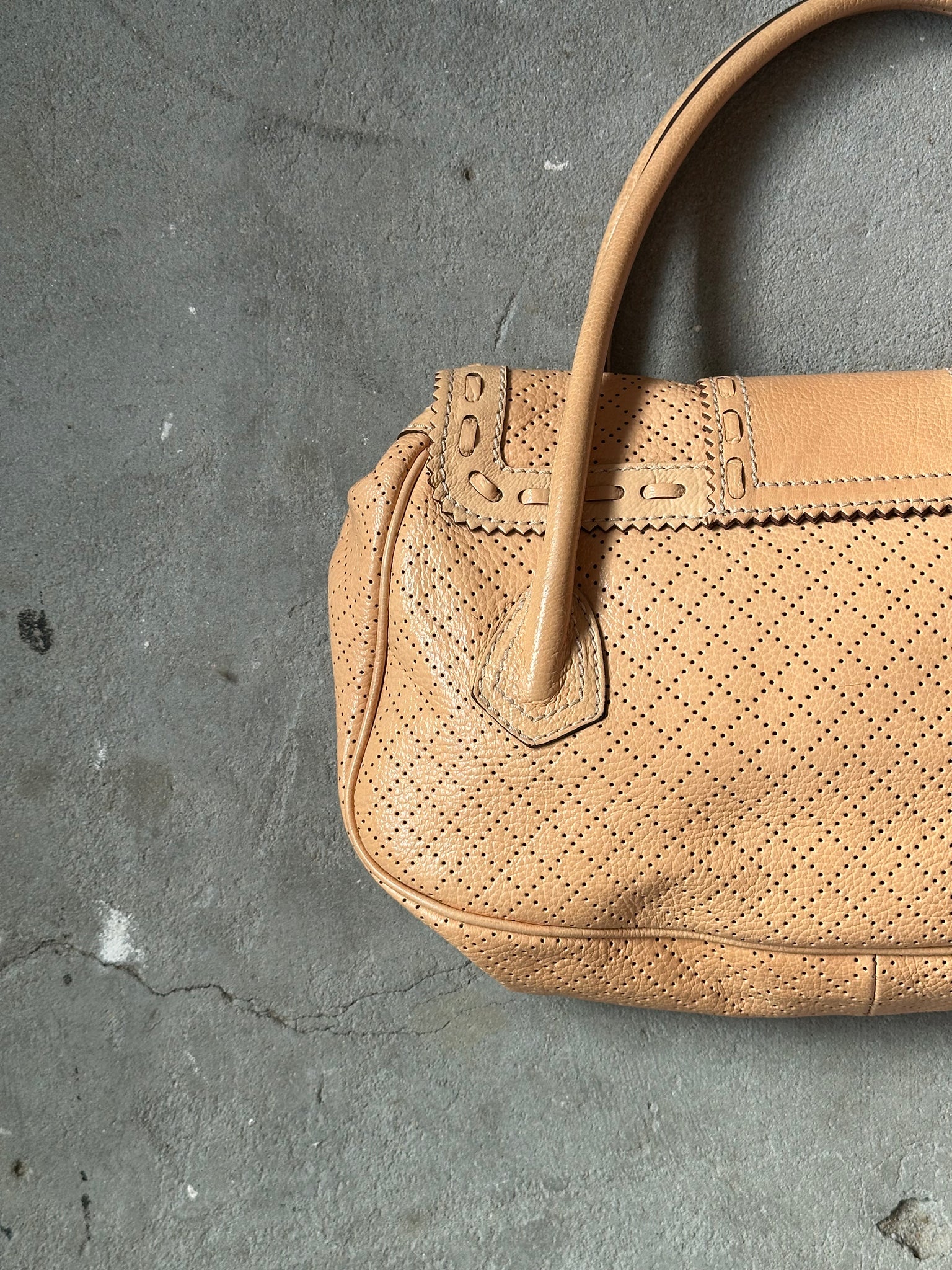 Celine Perforated Leather Shoulder Bag Beige