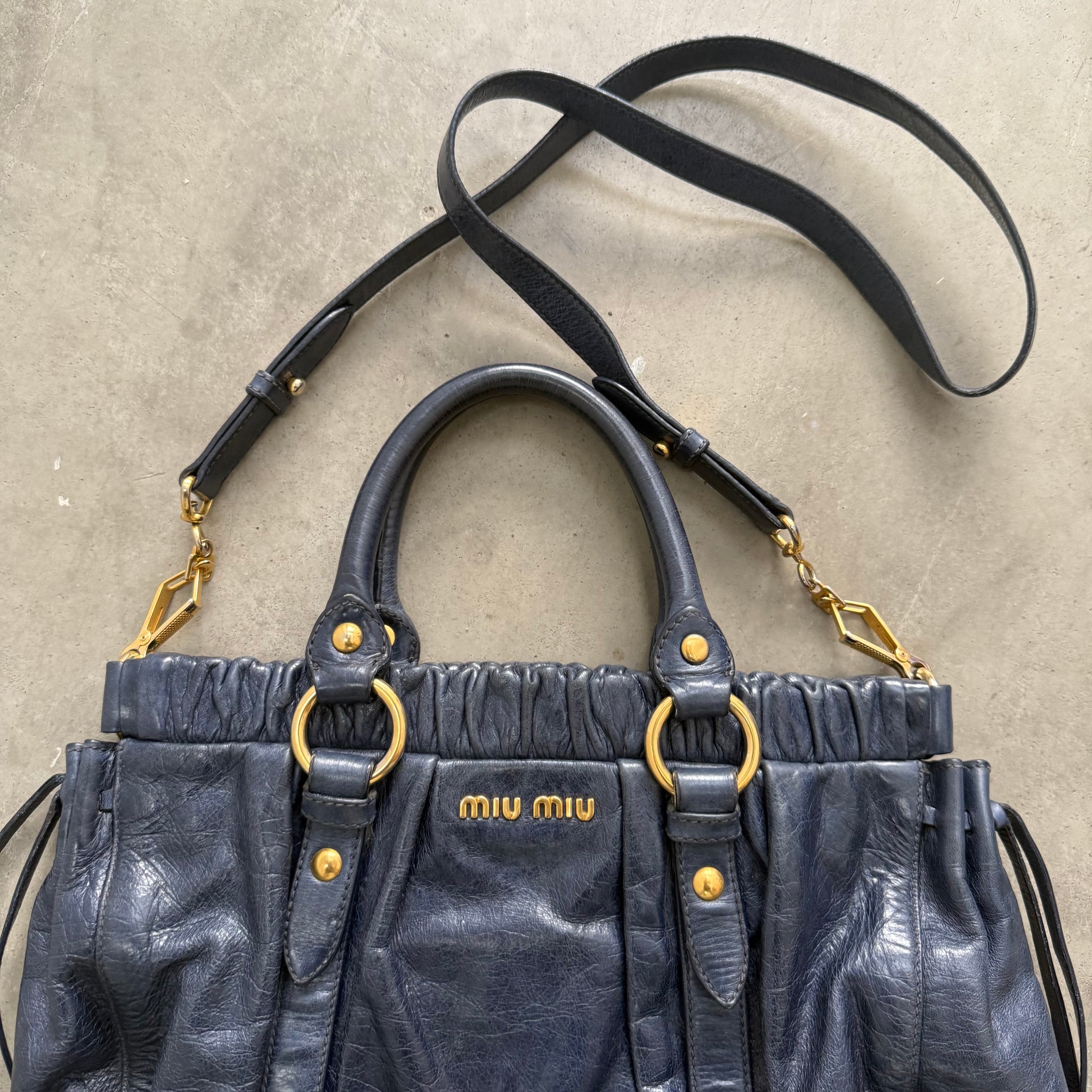 Miu Miu Vitello Lux Handbag Navy Blue