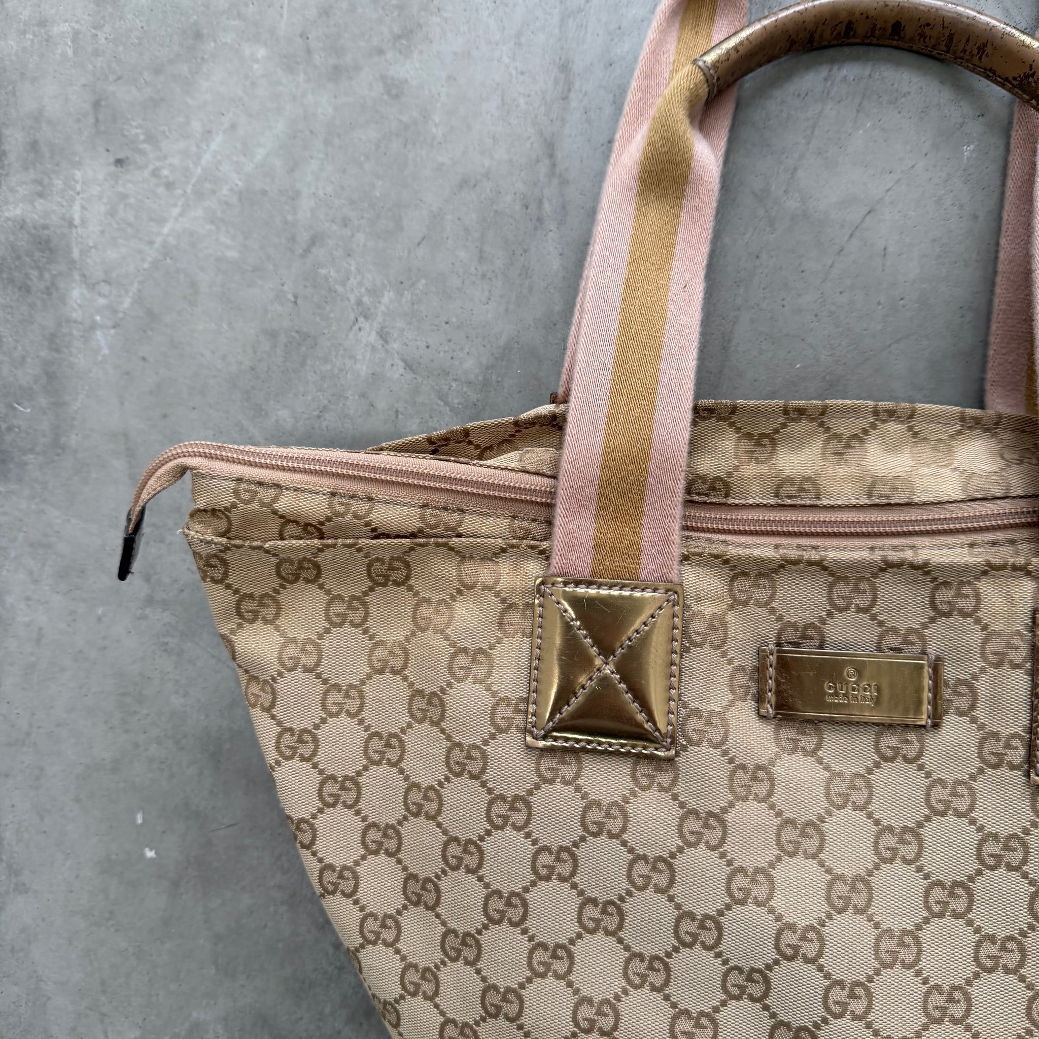 Gucci Bucket Hand Bag Beige Canvas