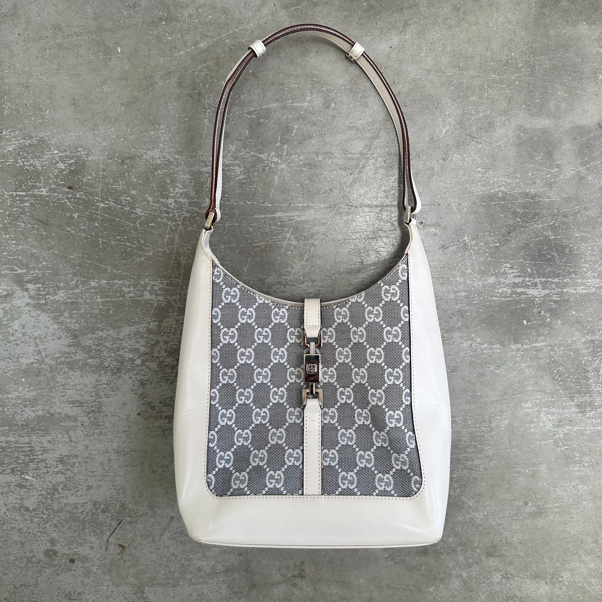 Gucci GG Canvas Jackie Shoulder Bag Silver/White