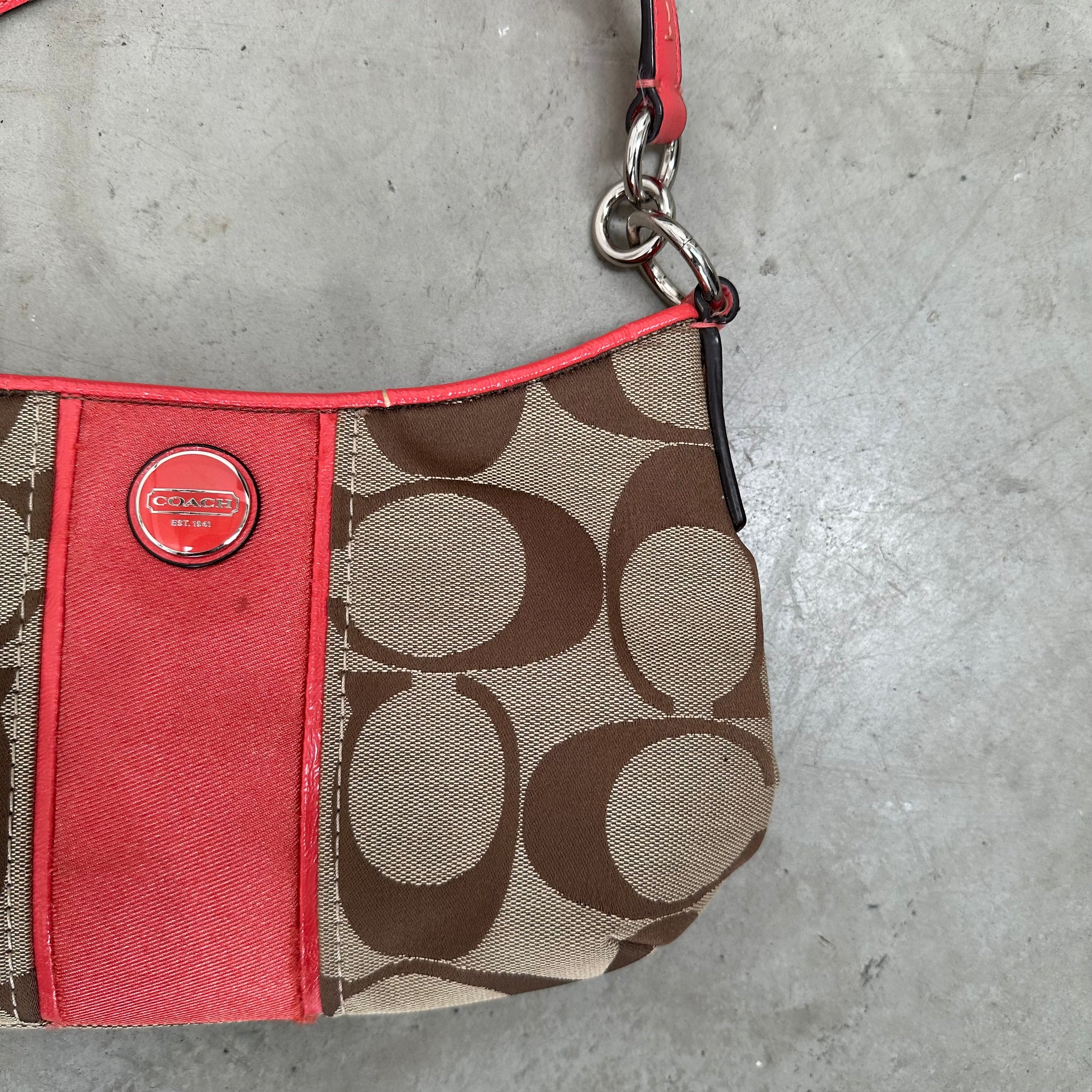 Coach Stripe Demi Shoulder Bag Beige/Red