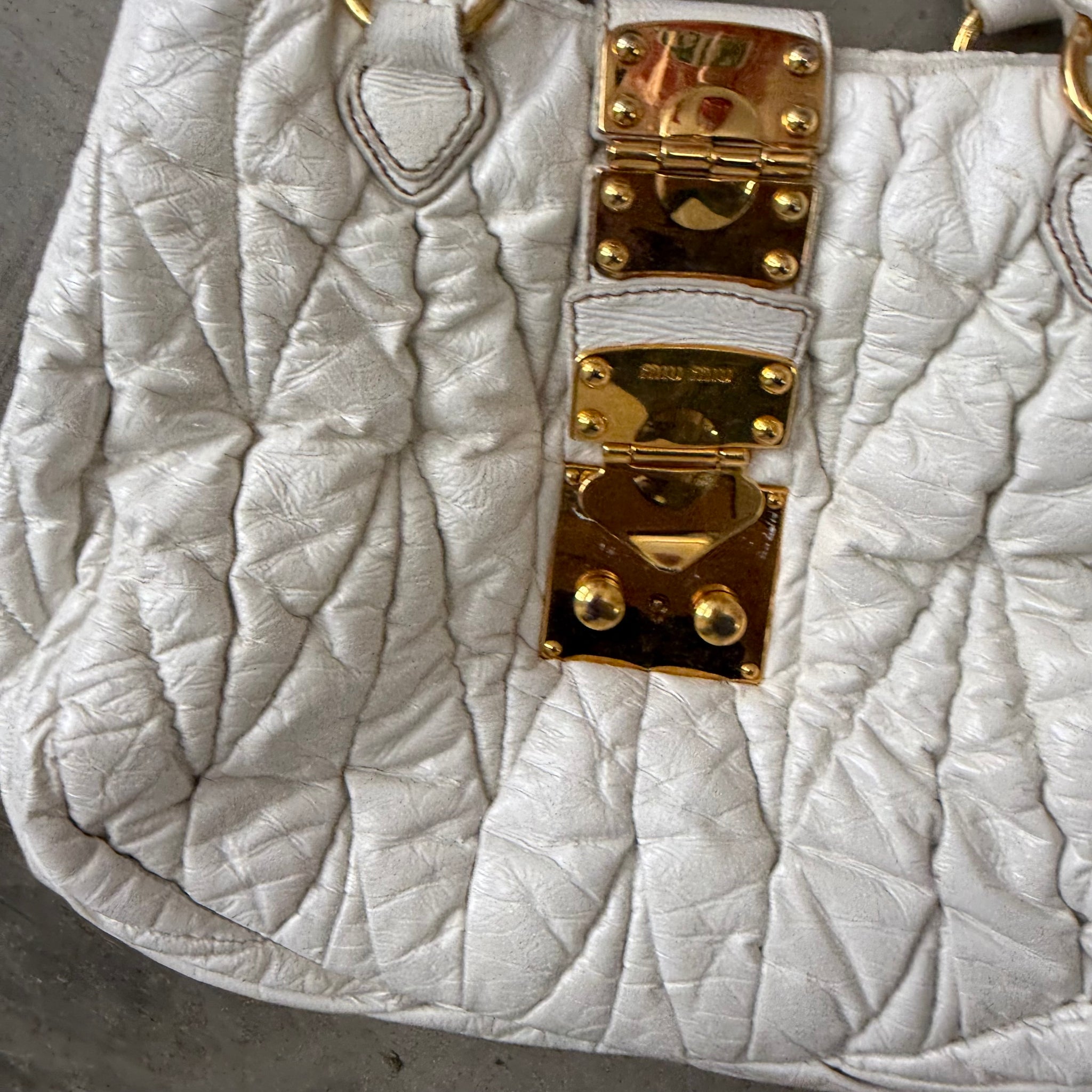 Miu Miu Matelassé White Leather Bag with Gold Hardware