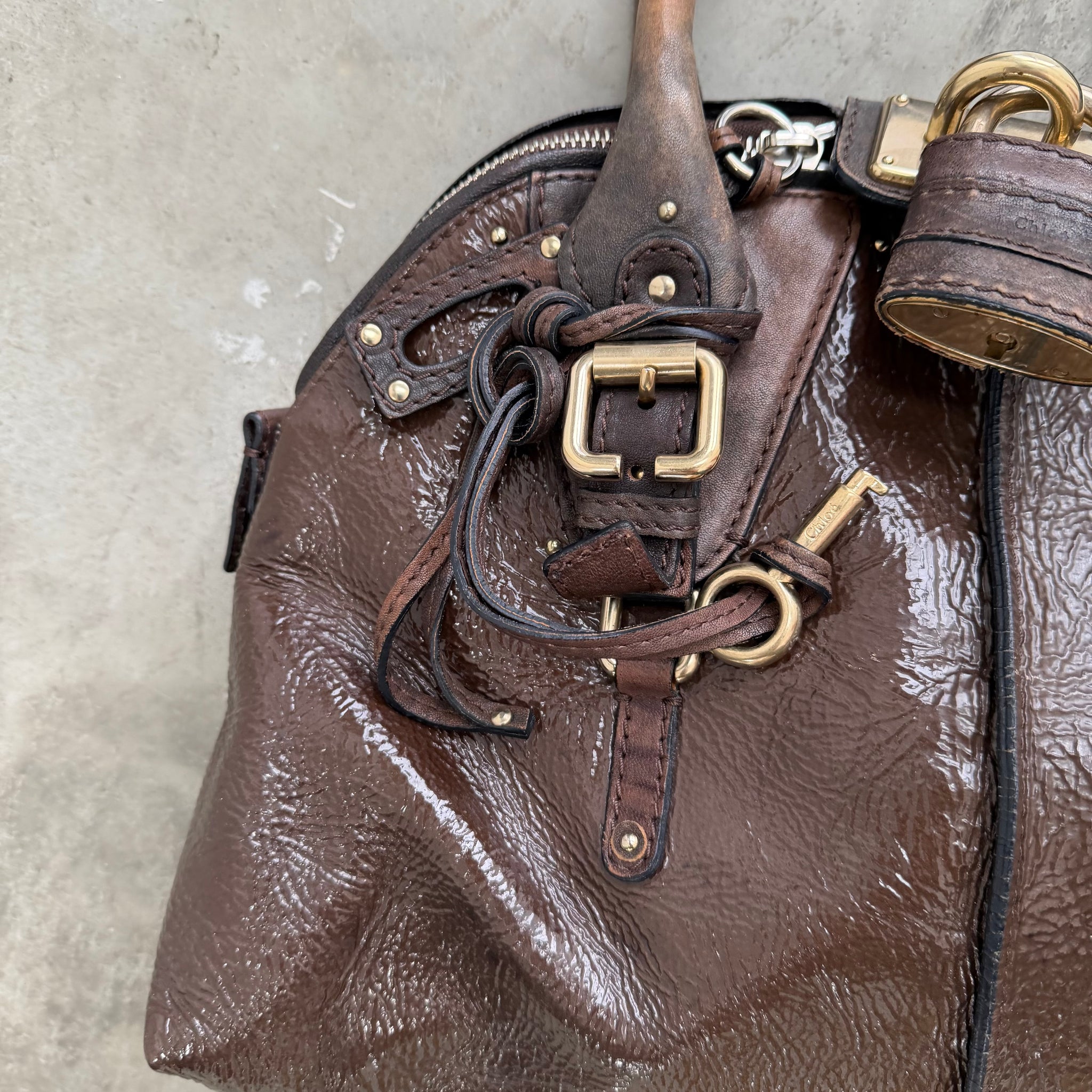 Chloe Ardoise Patent Leather Large Dome Paddington Bag
