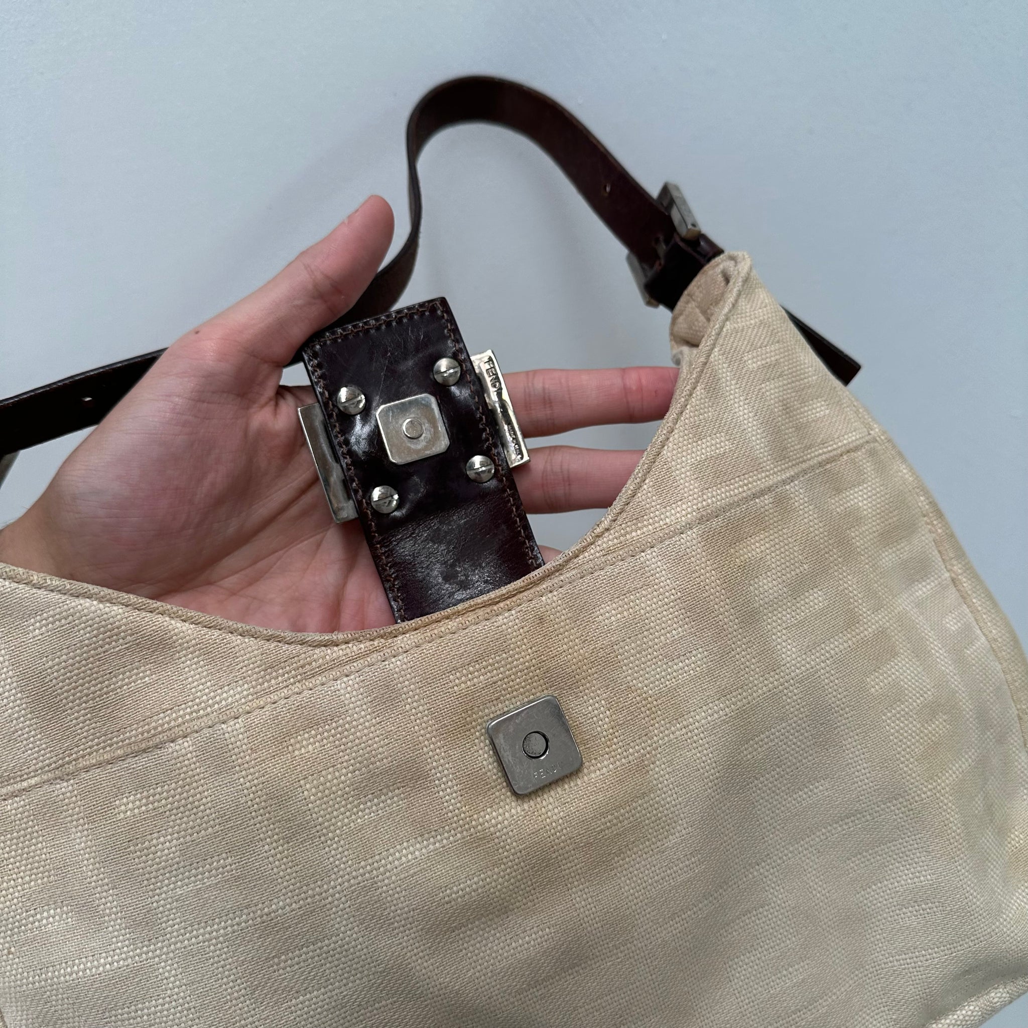 Fendi Zucca Canvas Mamma Baguette Shoulder Bag Cream