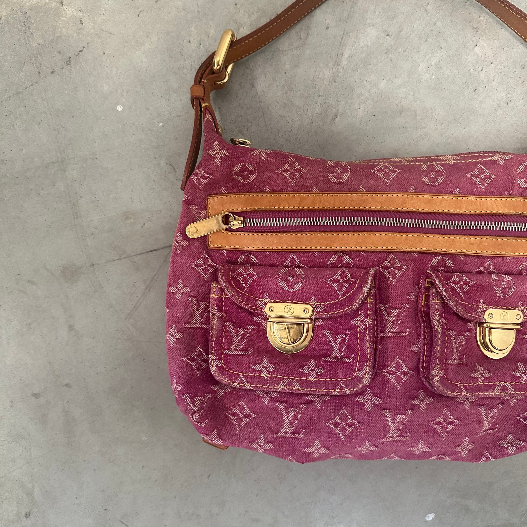 Louis Vuitton Monogram Denim Baggy PM Fuchsia Pink Shoulder Bag