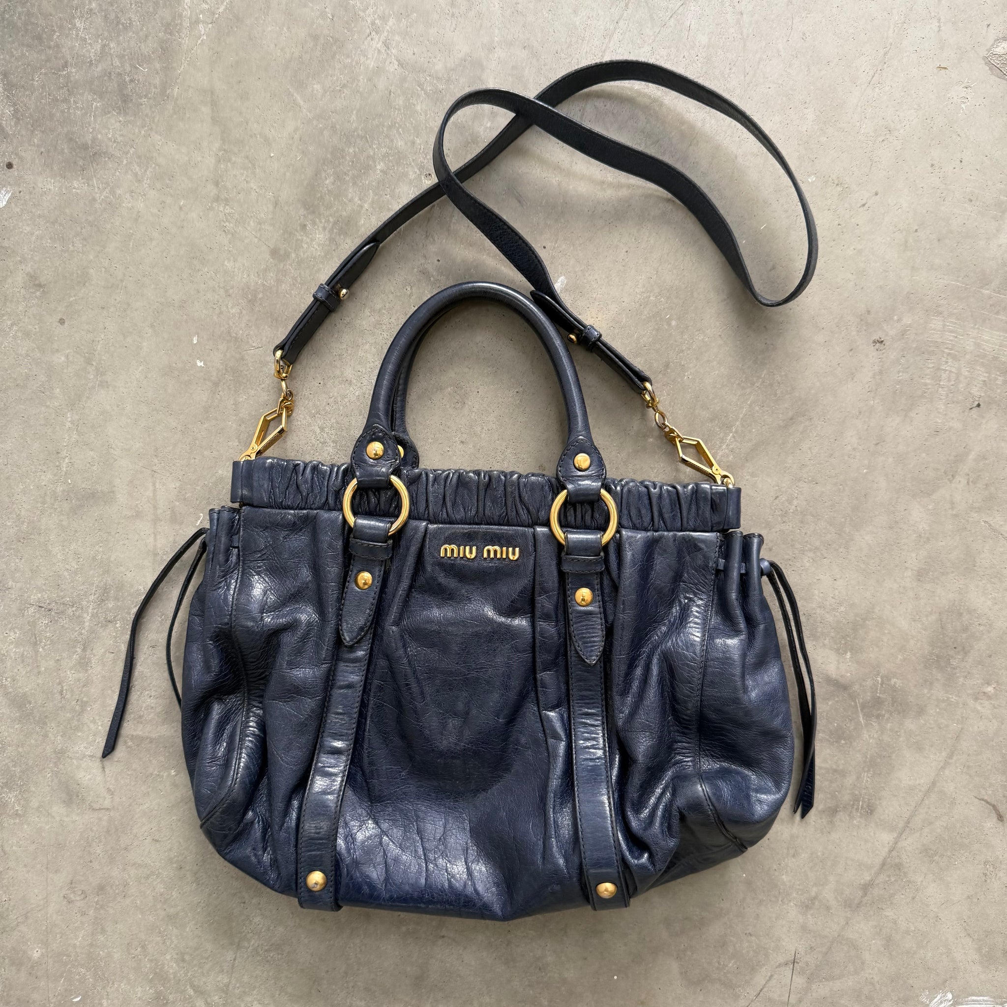 Miu Miu Vitello Lux Handbag Navy Blue