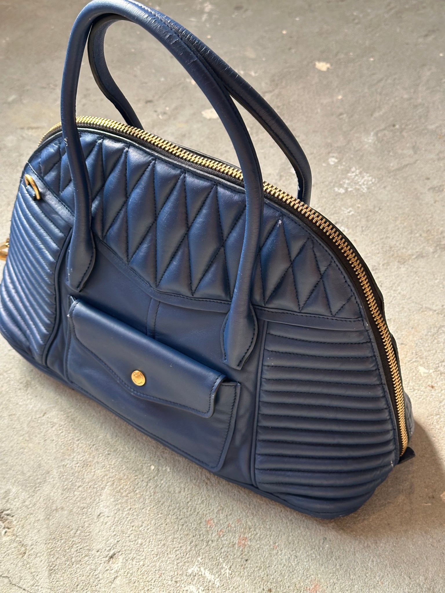 Miu Miu Biker Bugatti Dome Shoulder Bag Blue