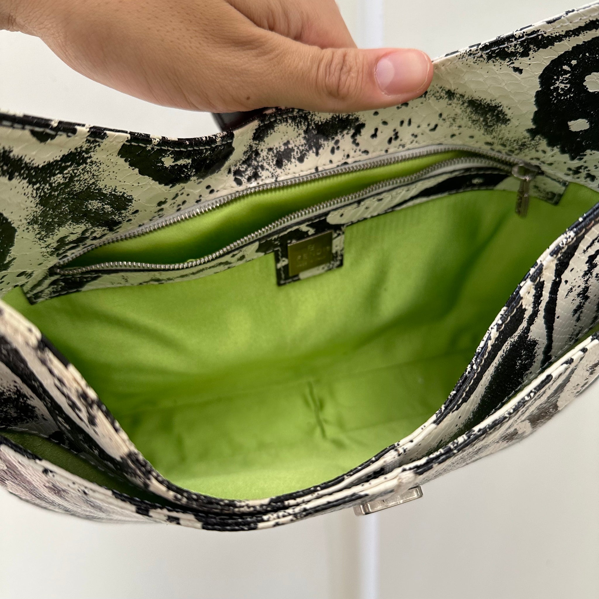 Fendi Python White Black Baguette Bag