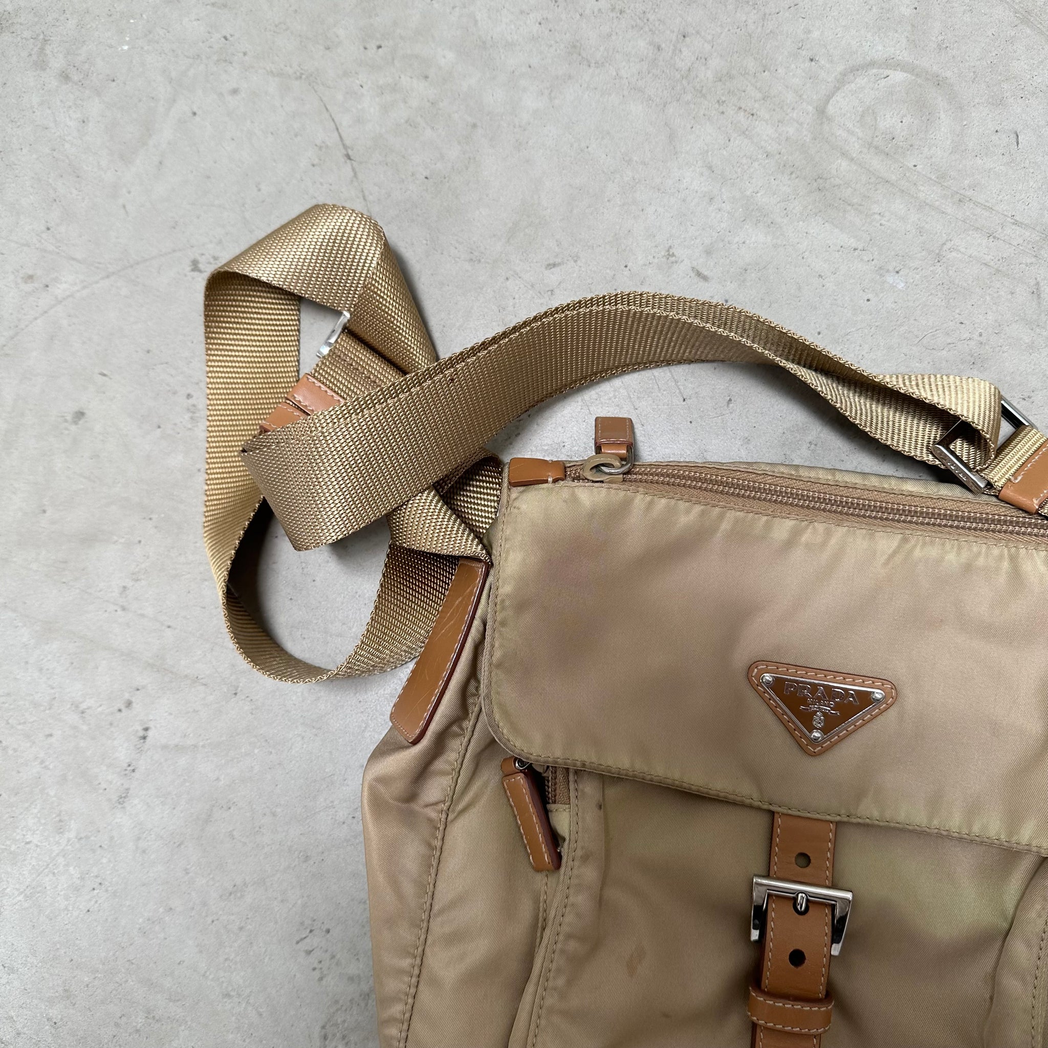 Prada Crossbody Bag Nylon and Leather Beige