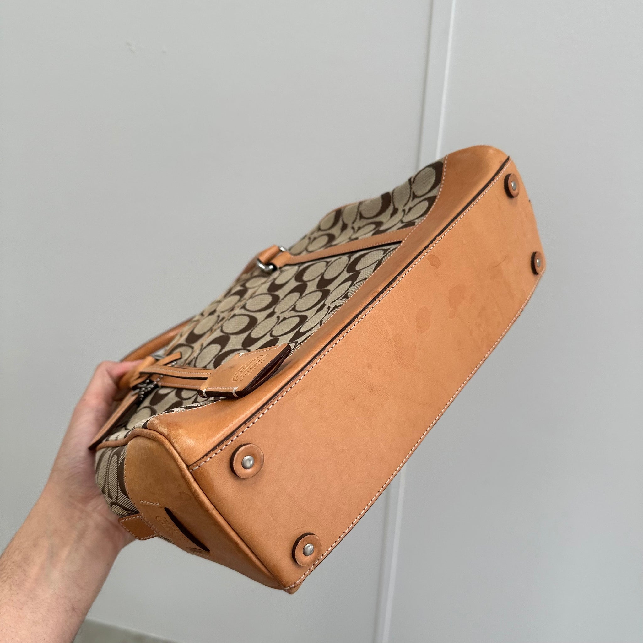 Coach Signature Hand Bag Beige
