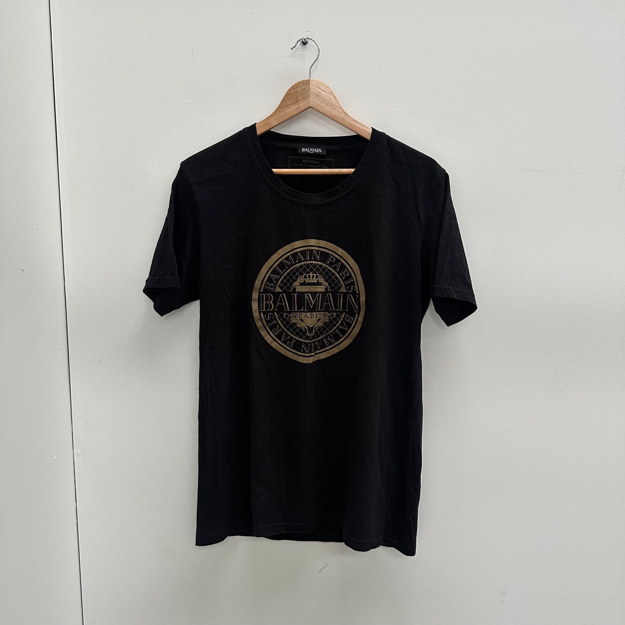 Balmain Metallic Coin Logo Black Tshirt
