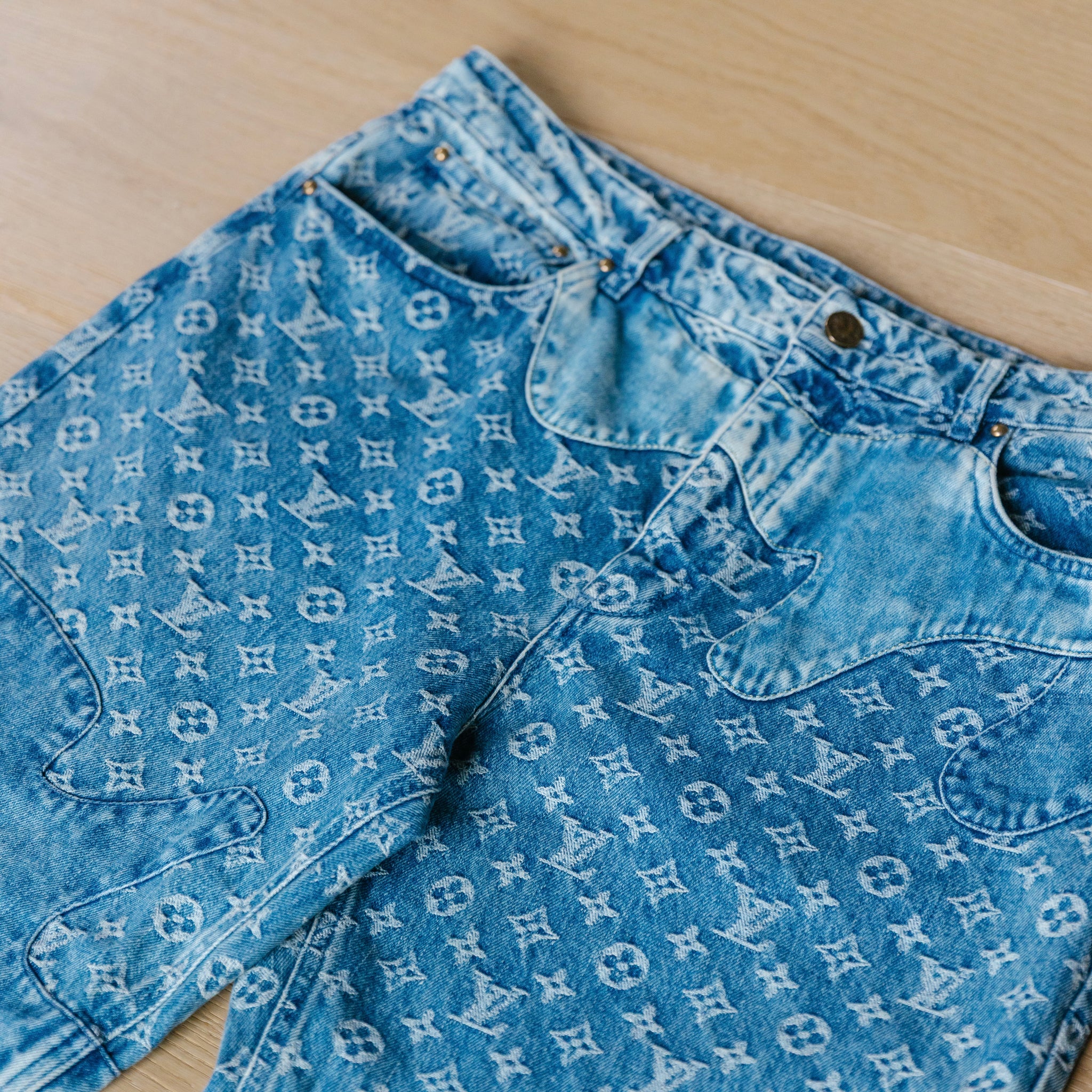 Louis Vuitton Blue Nigo Monogram Jeans (Size 34)