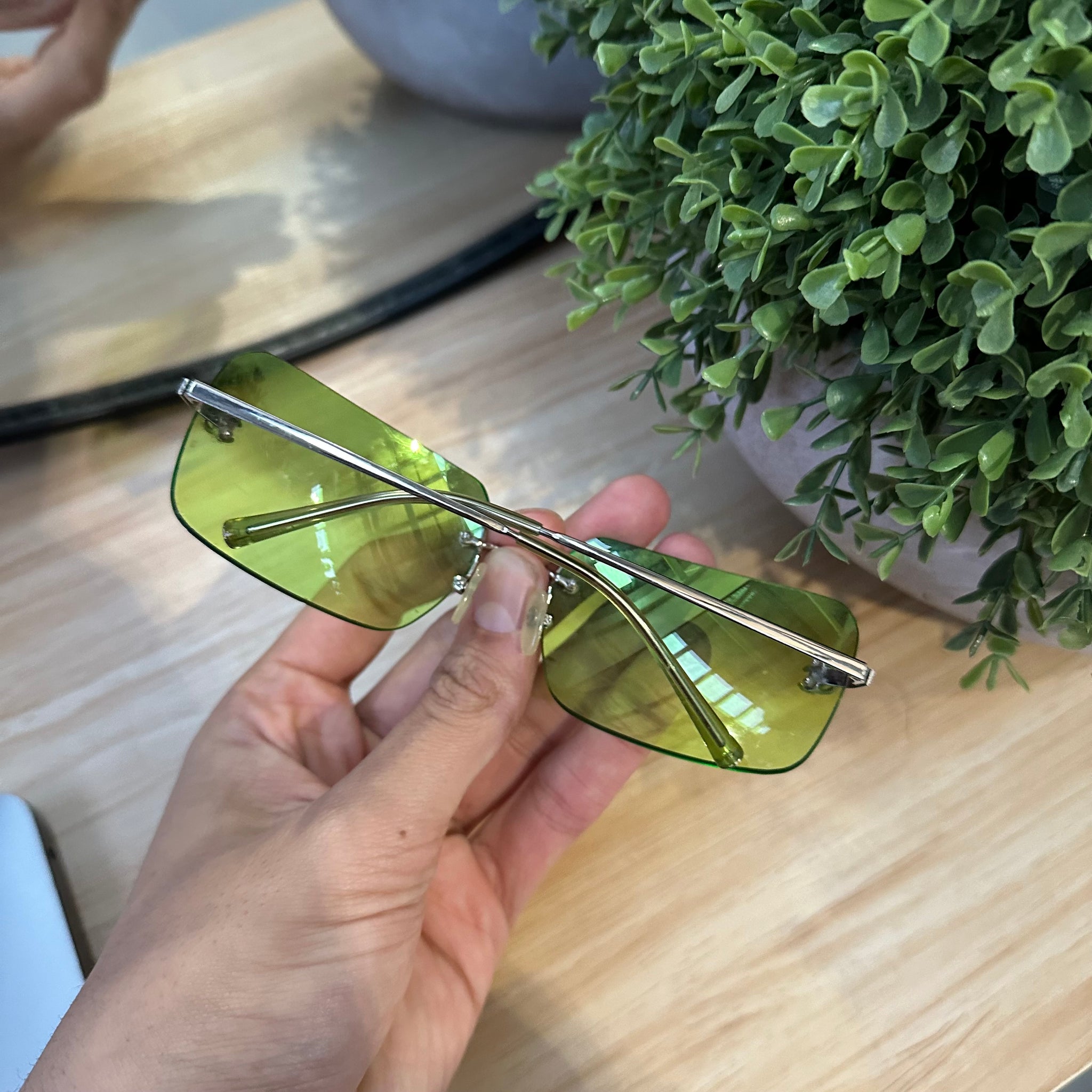 Chanel Lime Green Rimless Vintage Sunglasses