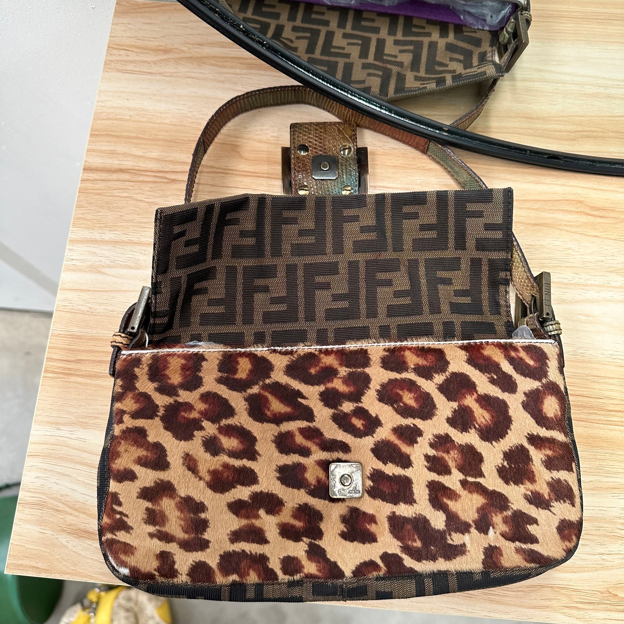 Fendi Leopard Zucca Baguette with Exotic Lizard Detailing