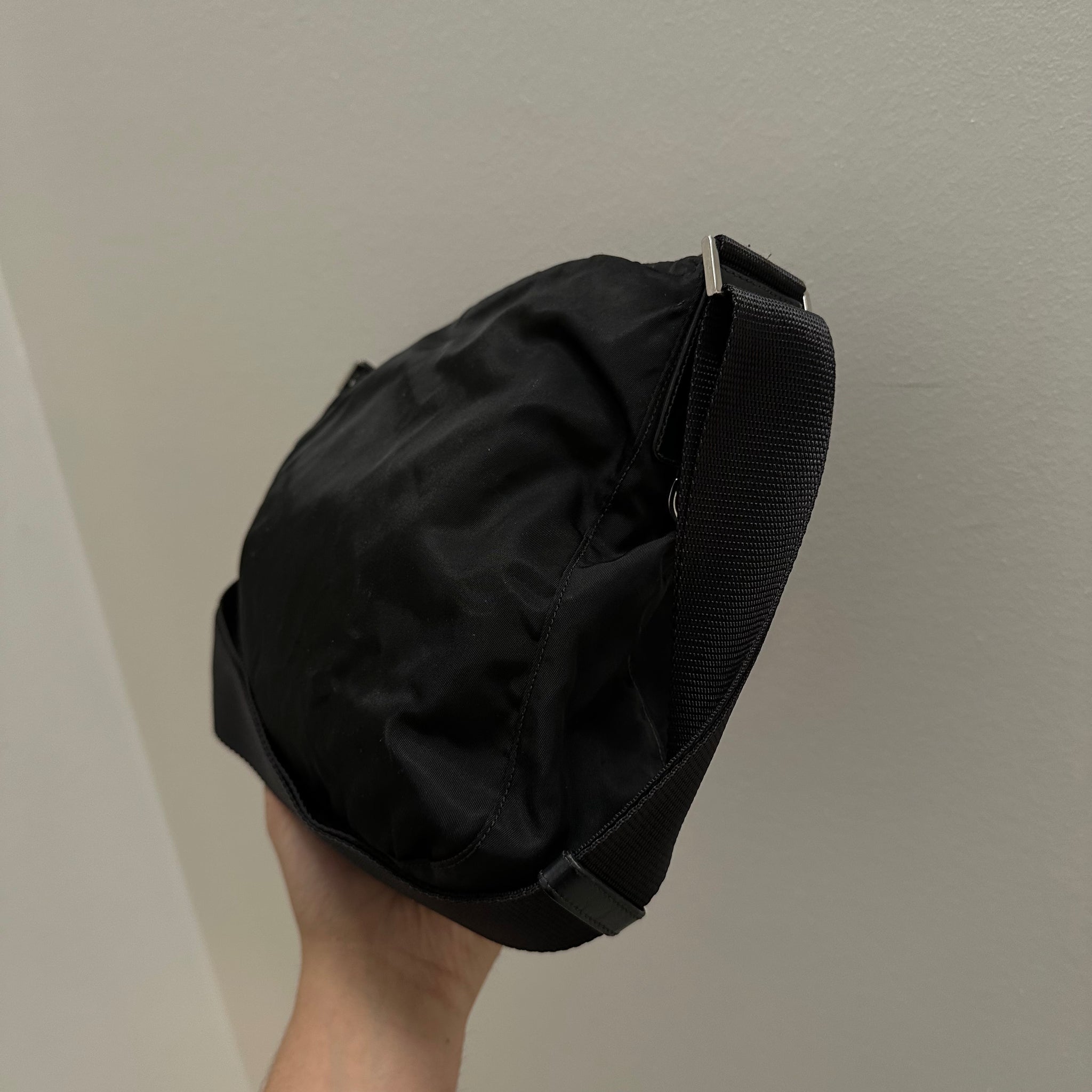 Prada Large Double Zip Black Nylon Crossbody Bag
