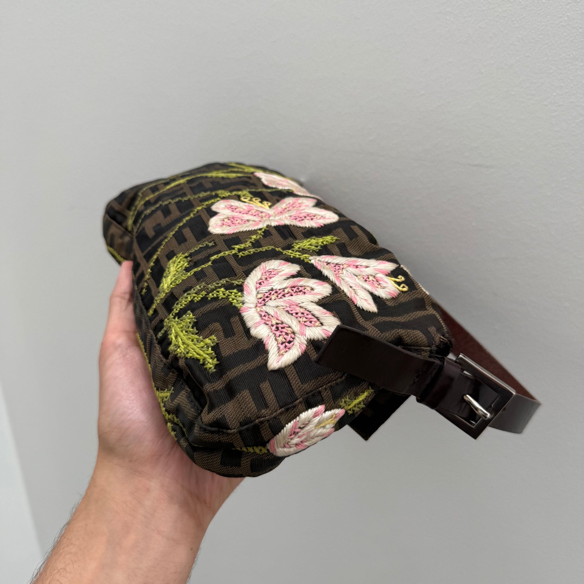 Fendi Baguette Brown Flower Detail Bag