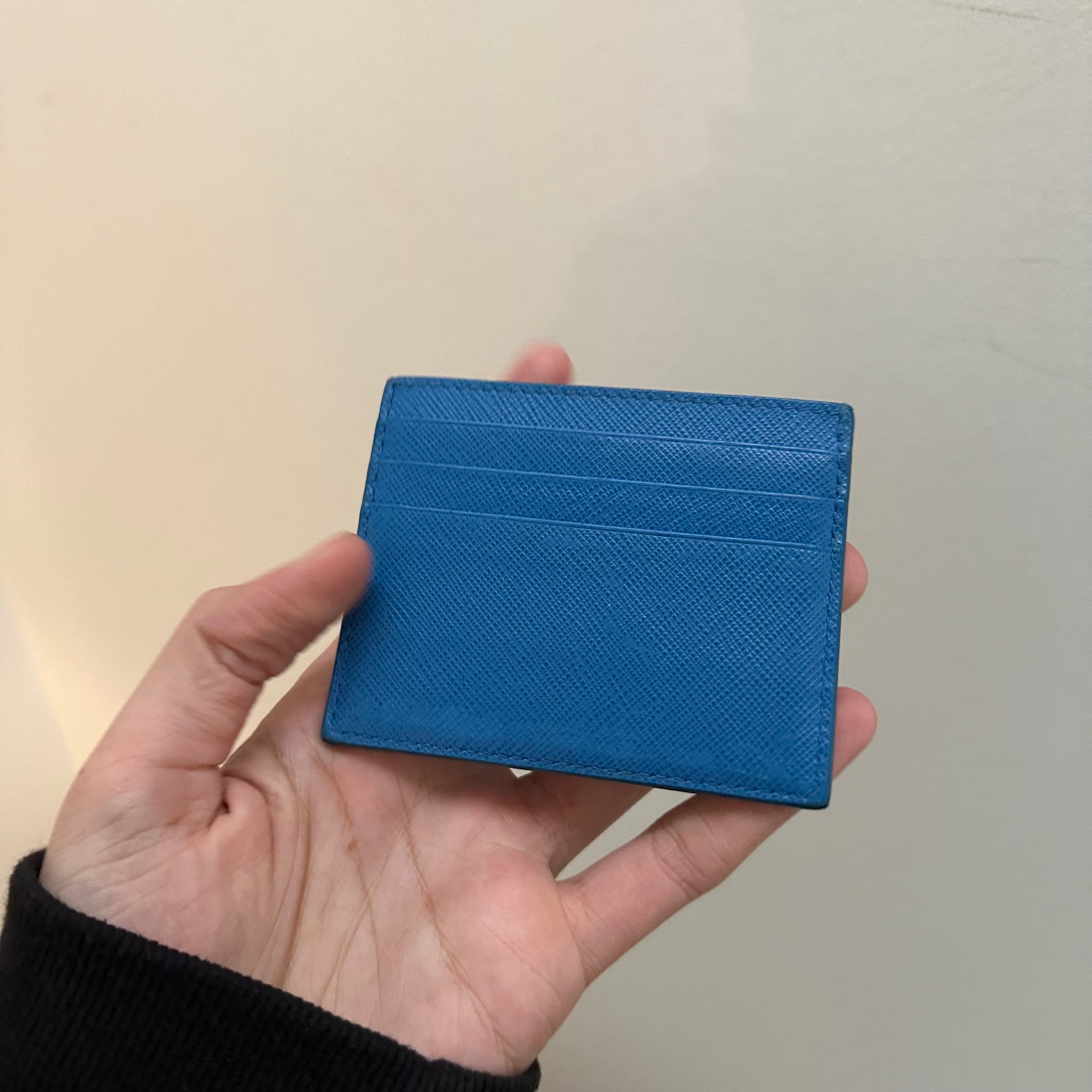 Prada Saffiano Monochrome Blue Card Holder