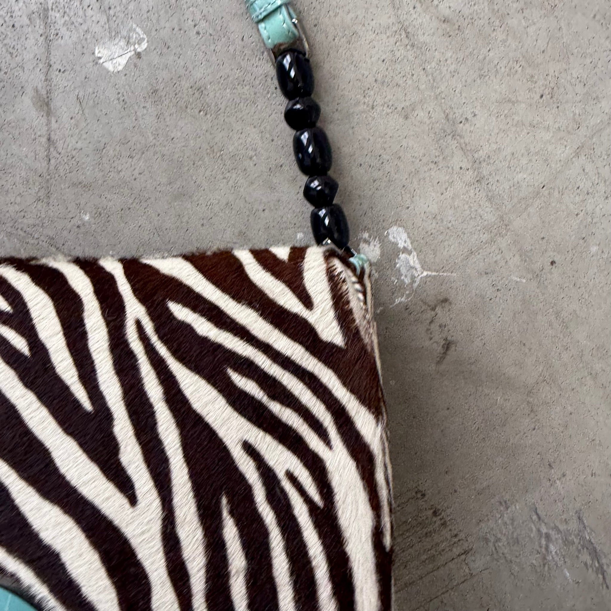 Dior Mint Green Zebra Print Pony Hair and Patent Leather Malice Shoulder Bag