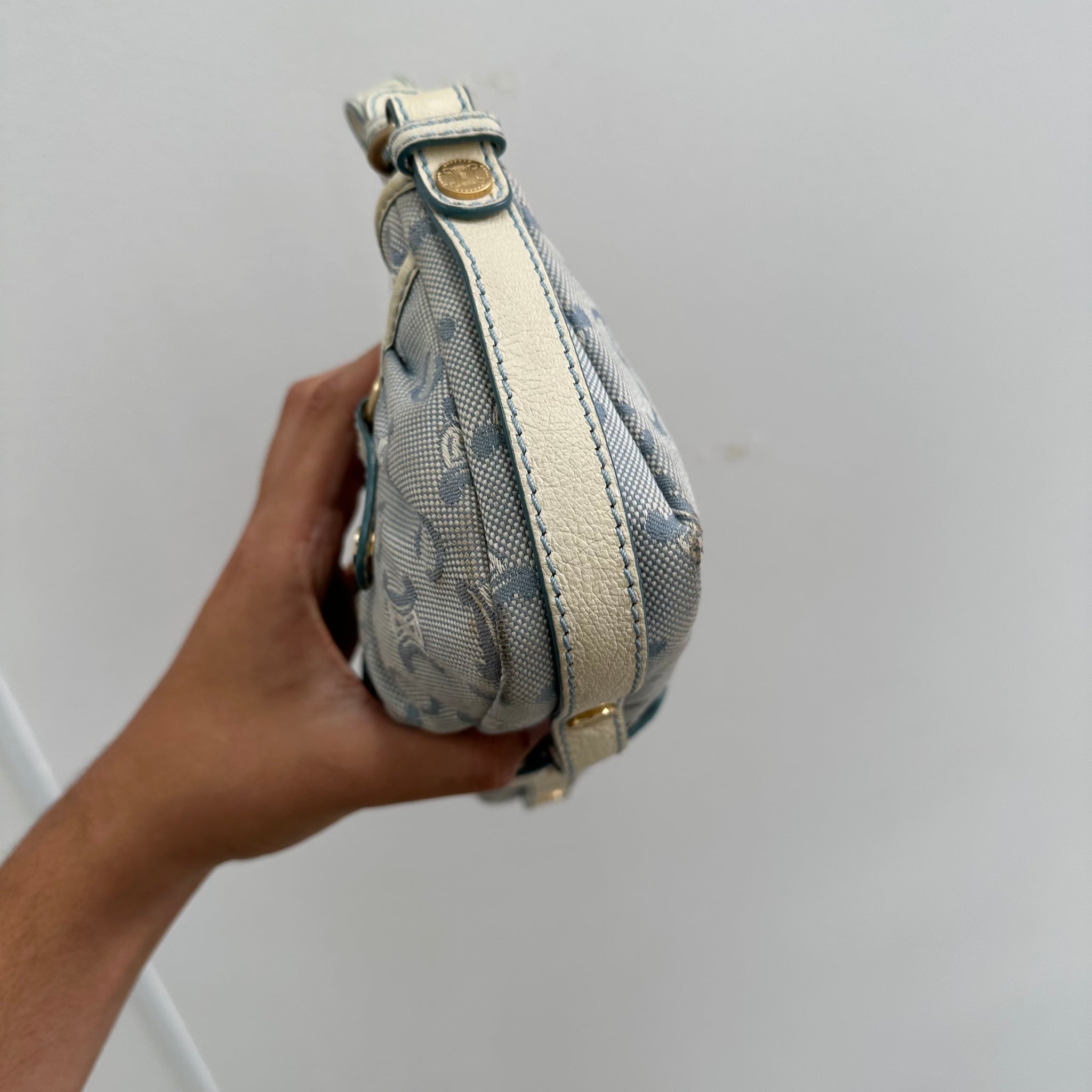 Celine Blue/White Macadam Canvas Hobo Shoulder Bag