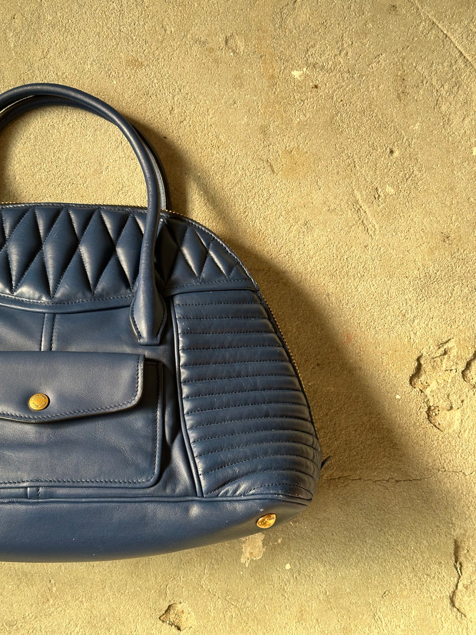 Miu Miu Biker Bugatti Dome Shoulder Bag Blue