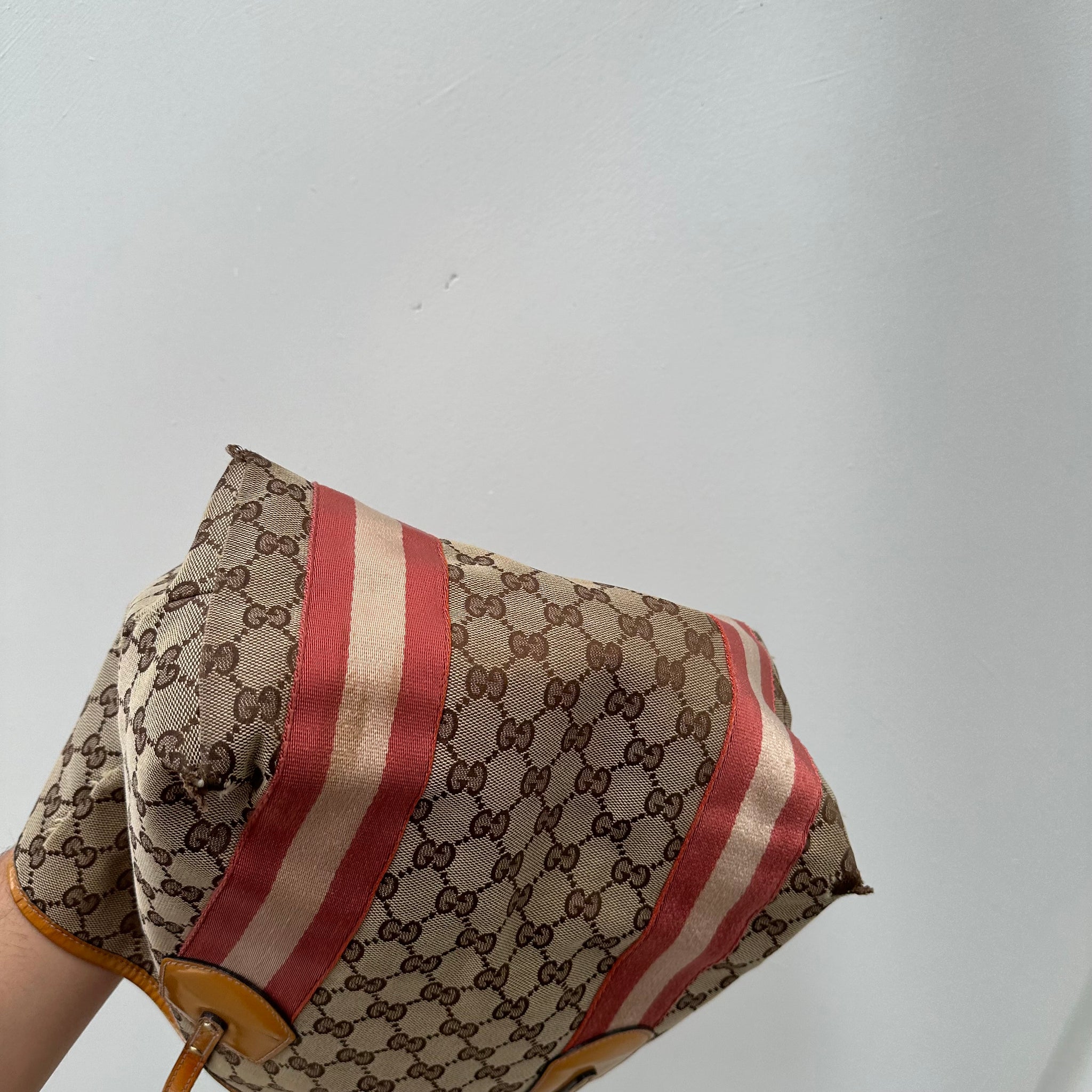 Gucci Brown GG Canvas Jolie Tote Bag Red Beige