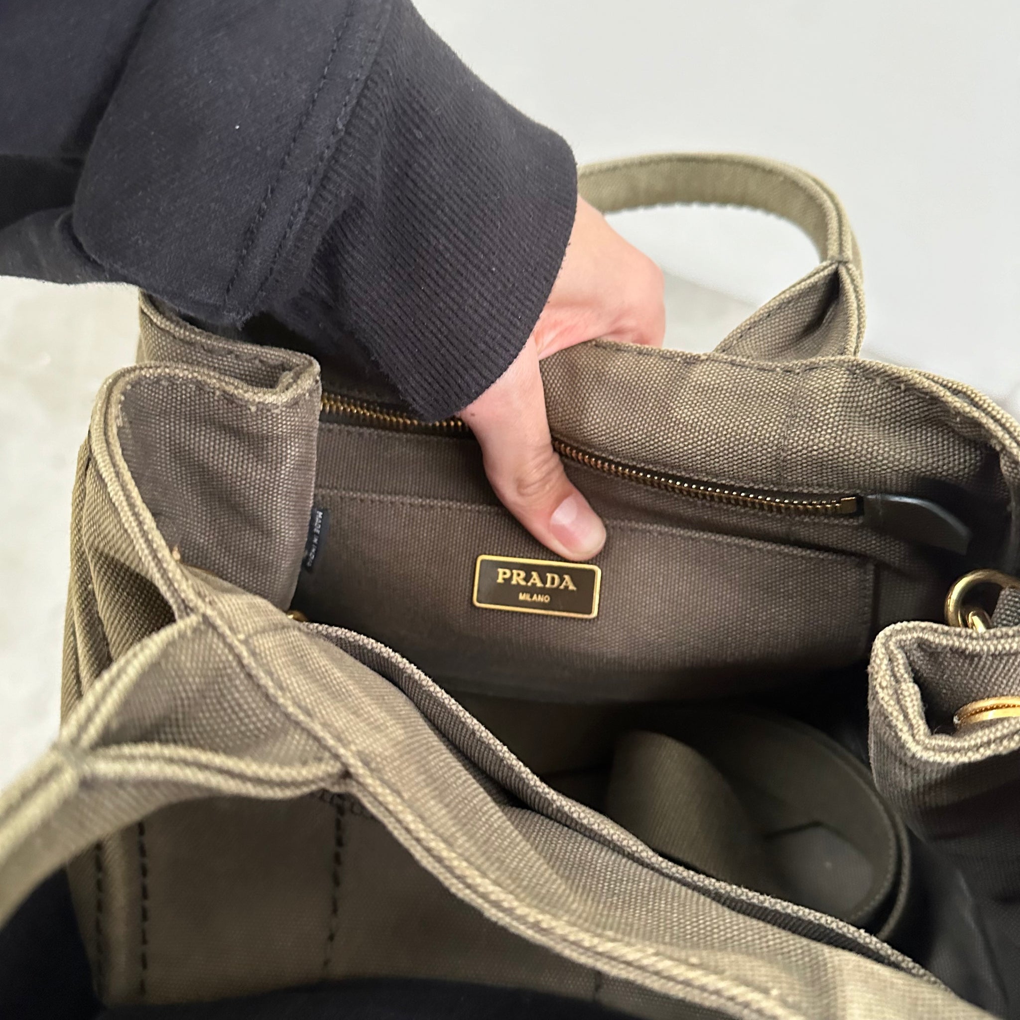 Prada Canapa Khaki Tote Bag