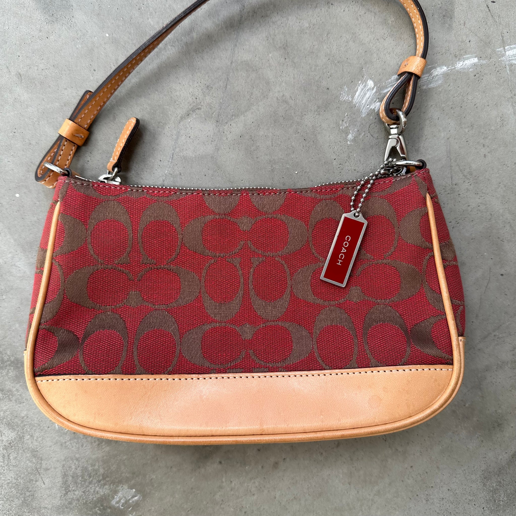 Coach Signature Demi Shoulder Bag Tan/Red