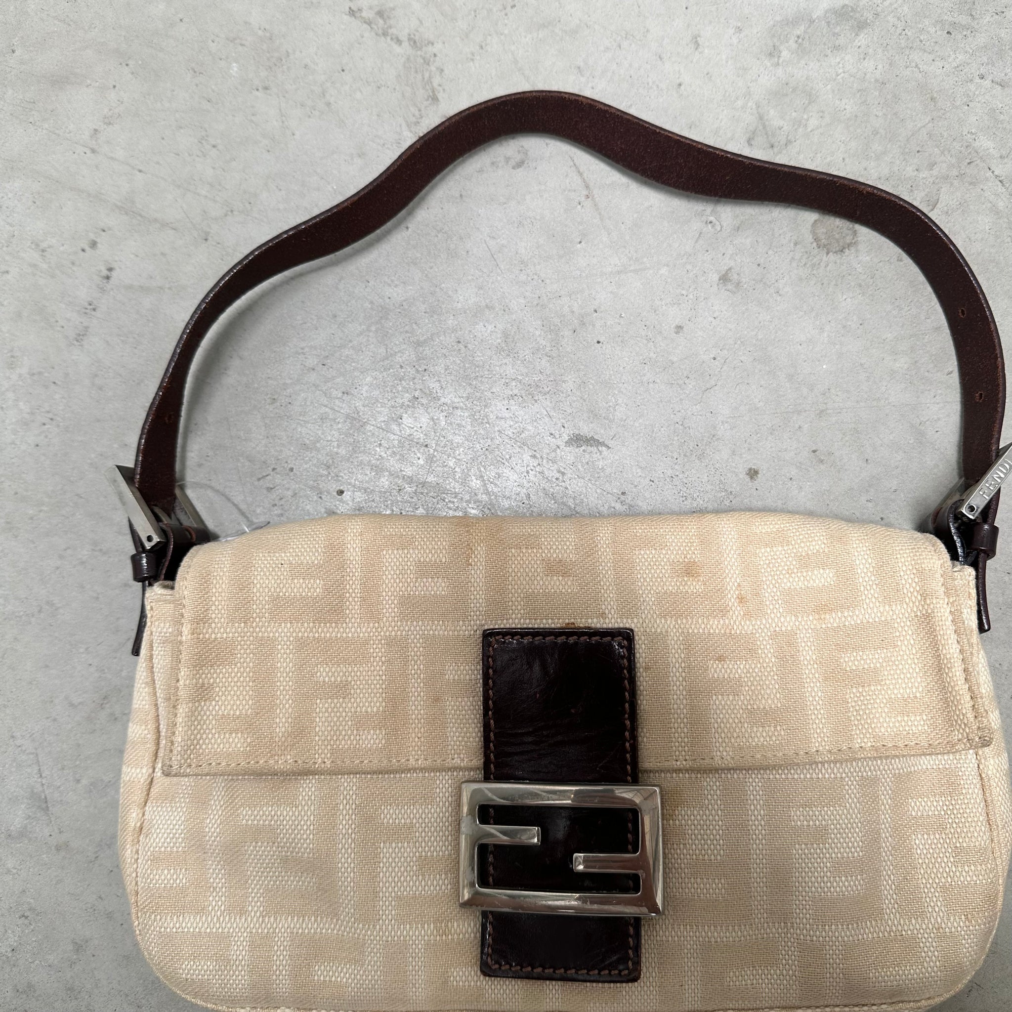 Fendi Cream Baguette Shoulder Bag